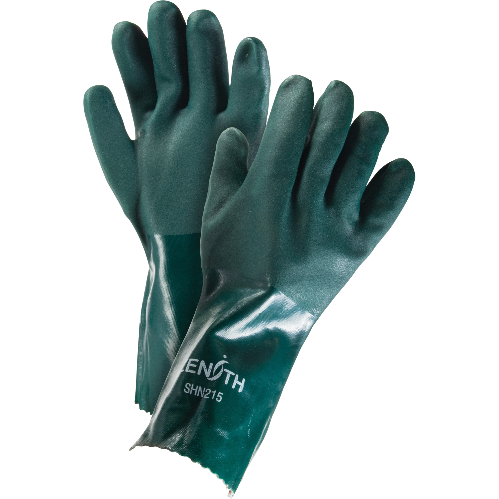 Gants verts à double enduit, 14" lo, PVC, Doublure en Jersey de coton, 70 mils