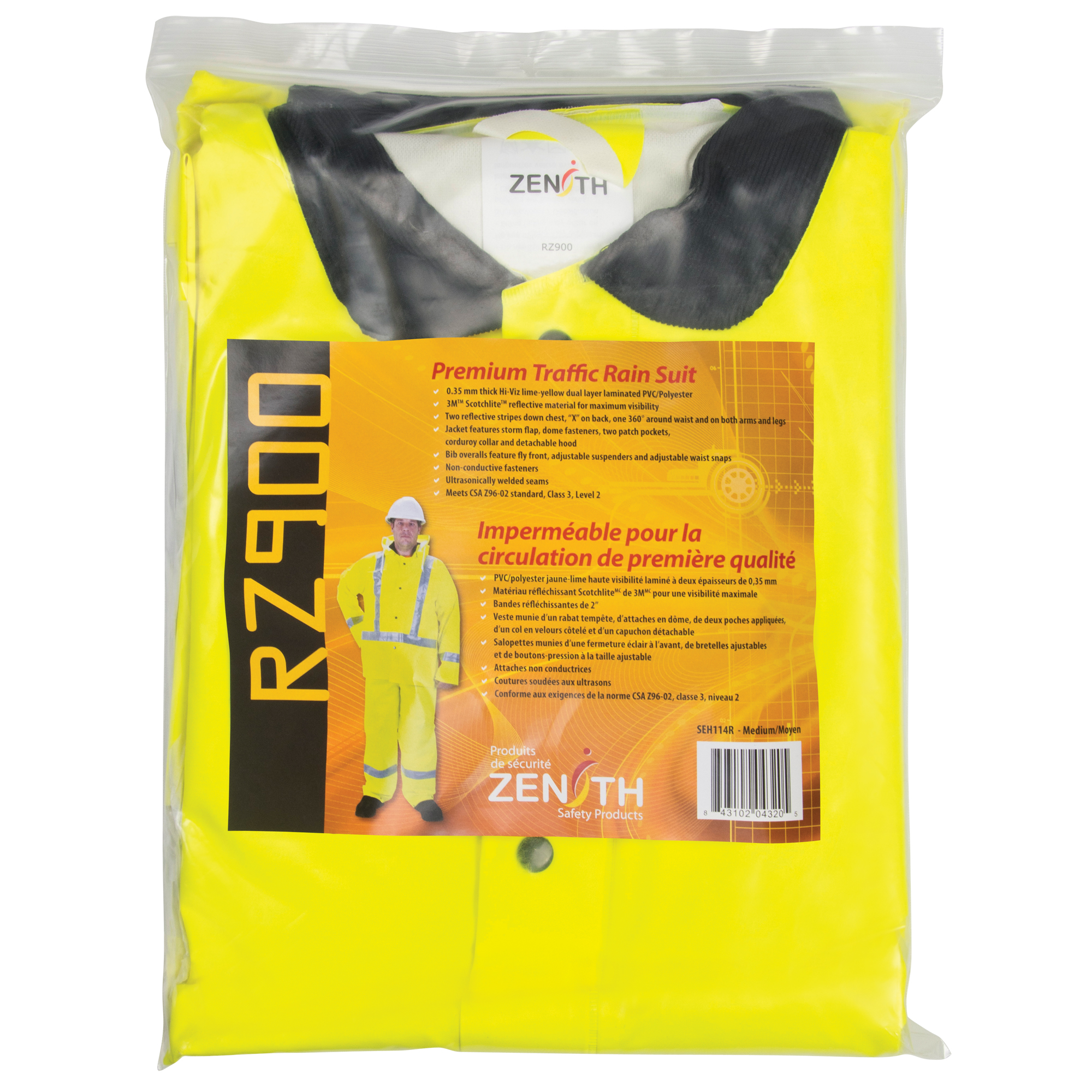 Imperméable pour la circulation de première qualité RZ900, Polyester/PVC, Moyen, Jaune lime