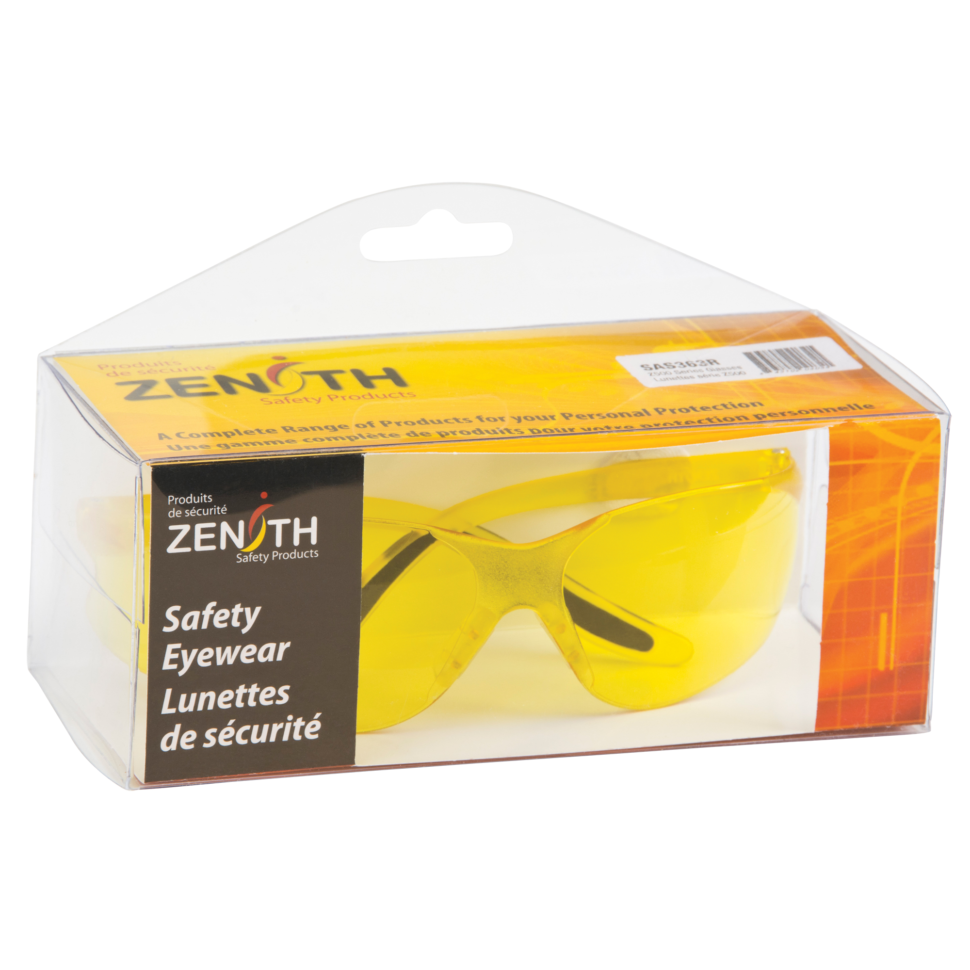 Lunettes de sécurité série Z500, Lentille Ambrée, Anti-égratignures, Répond ou surpasse la norme CSA Z94.3