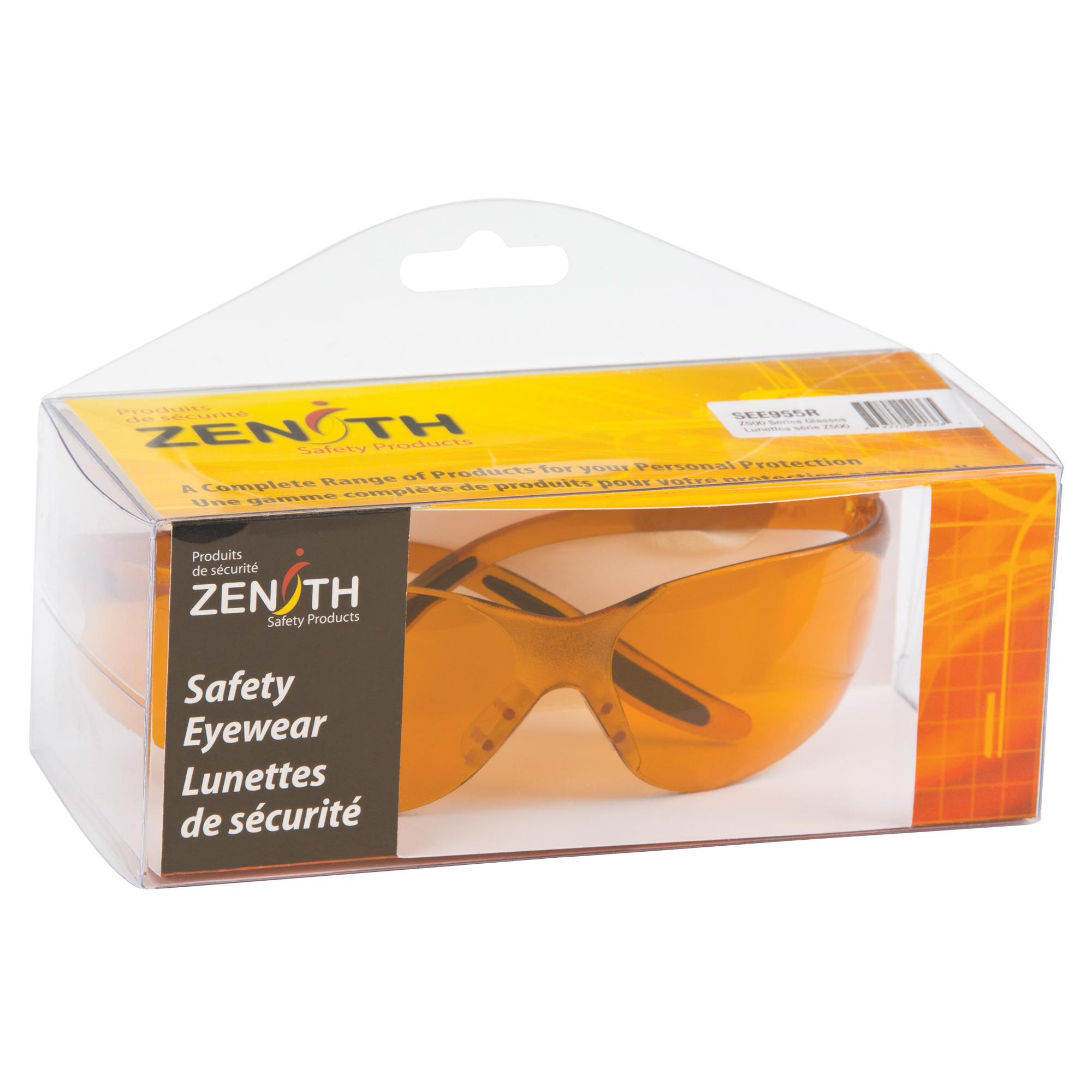 Lunettes de sécurité Z500, Lentille Orange, Anti-égratignures, Répond ou surpasse la norme CSA Z94.3