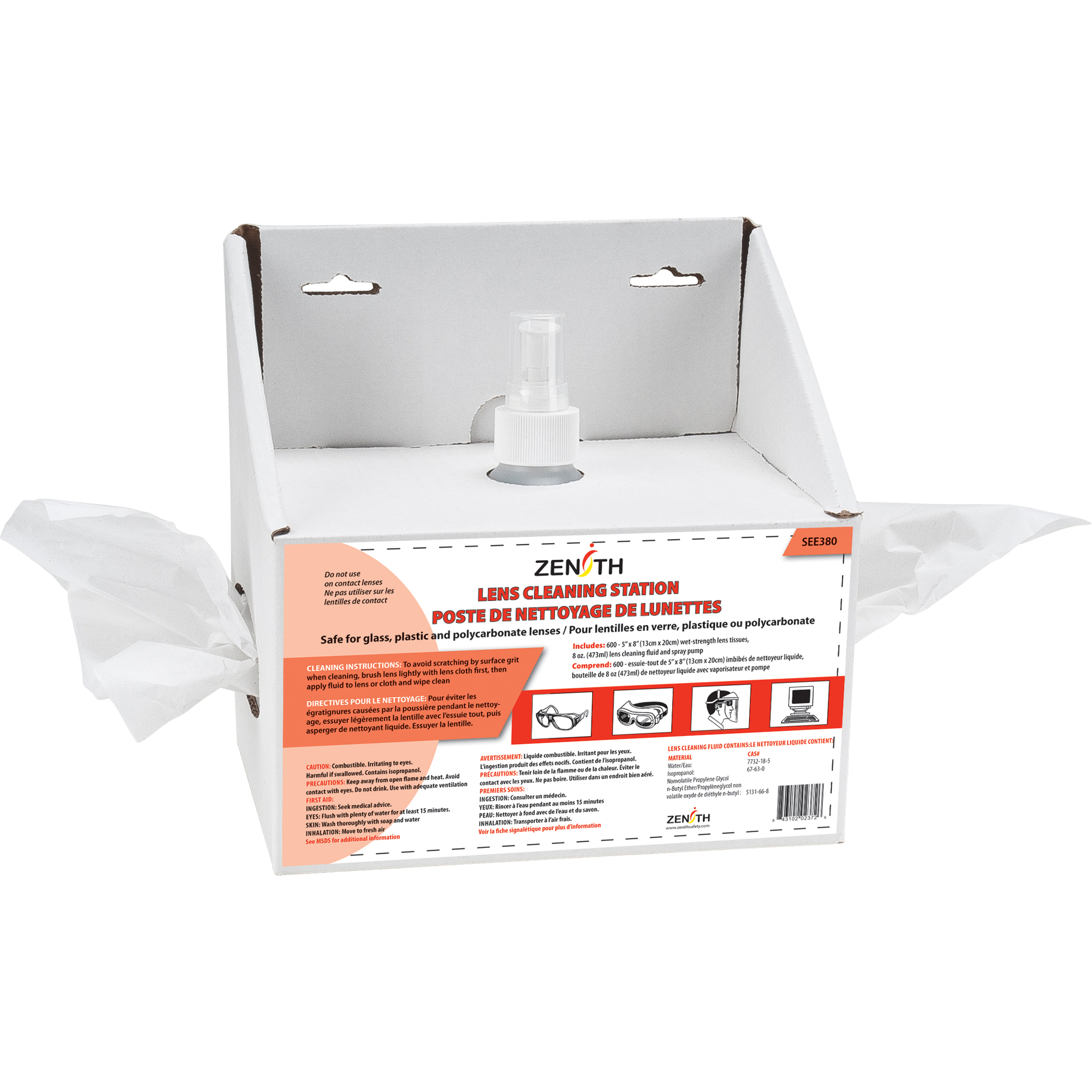 Poste de nettoyage jetables pour lentilles, Carton, 8" lo x 4" p x 8" h