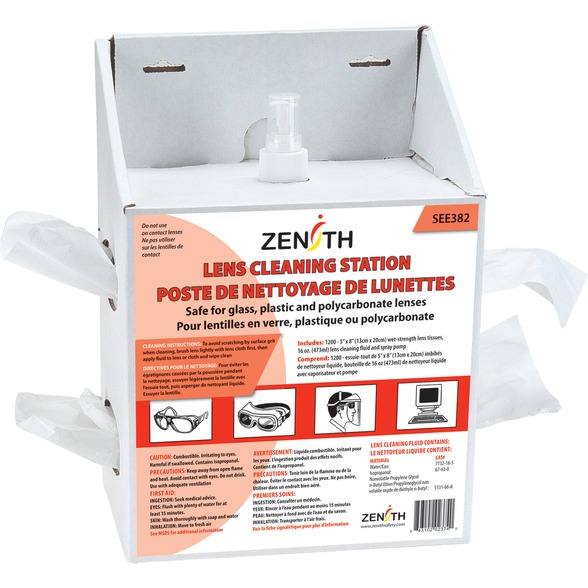 Poste de nettoyage jetables pour lentilles, Carton, 8" lo x 5" p x 12-1/2" h