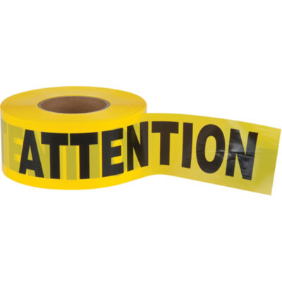 Ruban pour barricade «Attention», Bilingue, 3" la x 1000' lo, 1,5 mil, Noir sur jaune