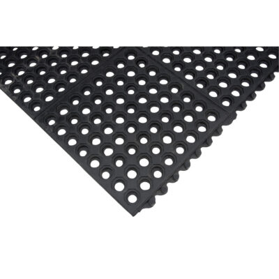 Tapis modulaire antifatigue, Nid d'abeilles, 3' x 3' x 1/2", Noir, Caoutchouc naturel