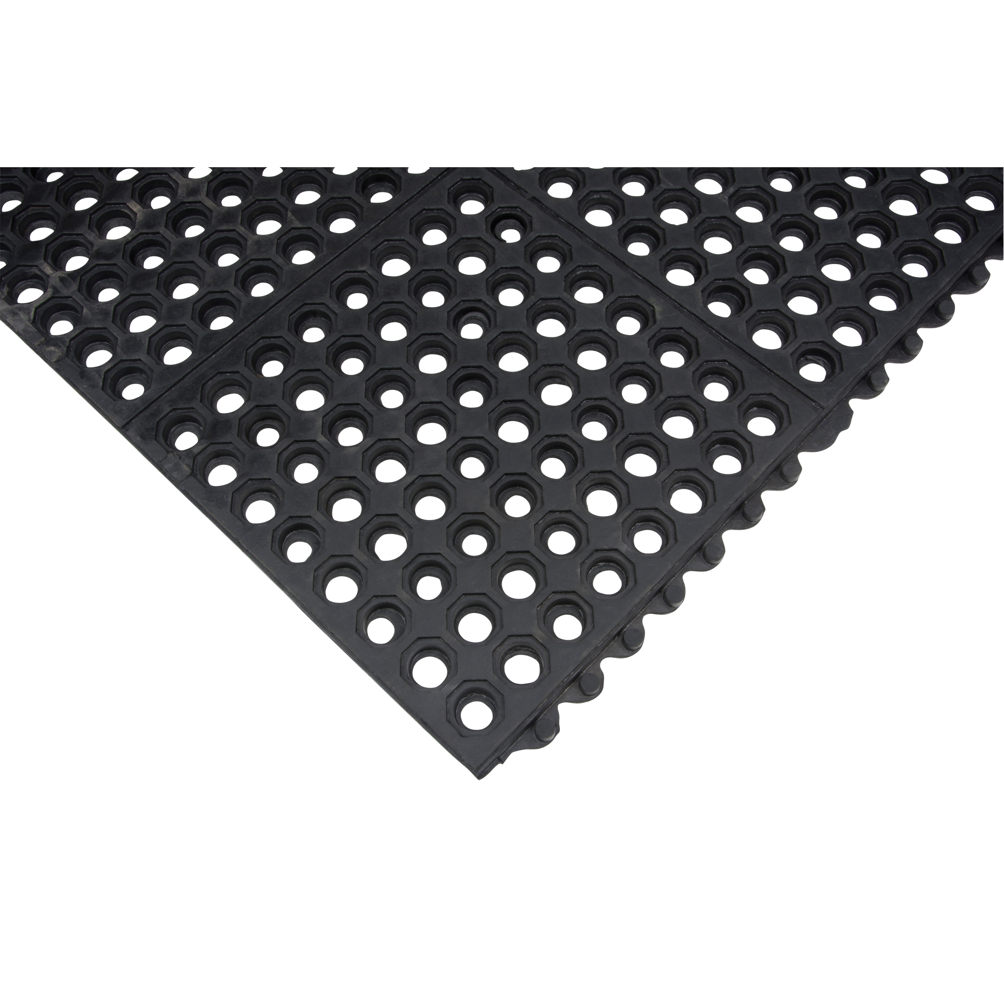 Tapis modulaire antifatigue, Nid d'abeilles, 3' x 3' x 1/2", Noir, Caoutchouc naturel