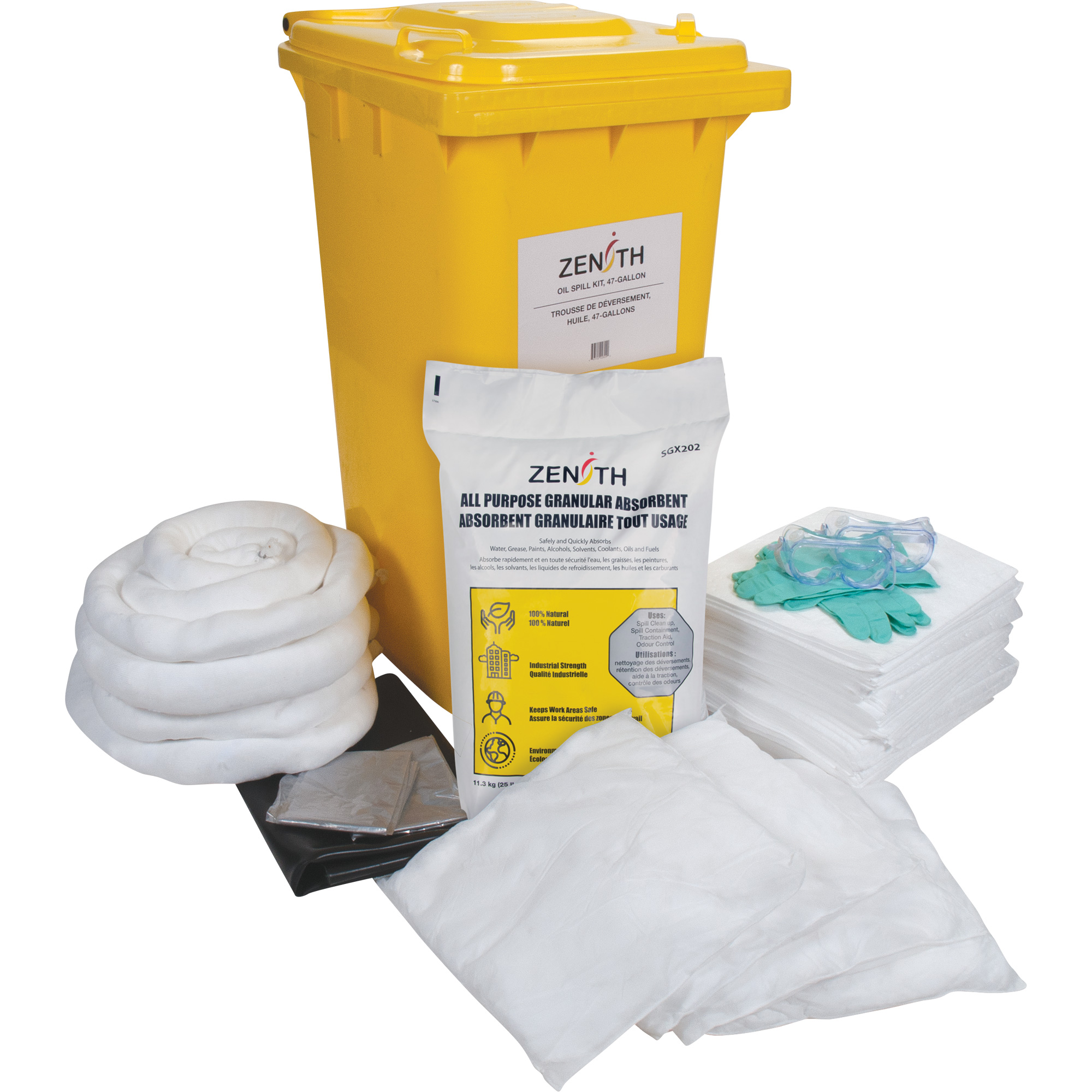 Trousse contre les déversements, Huile seulement, Bac, Absorbance de 63 gal. US