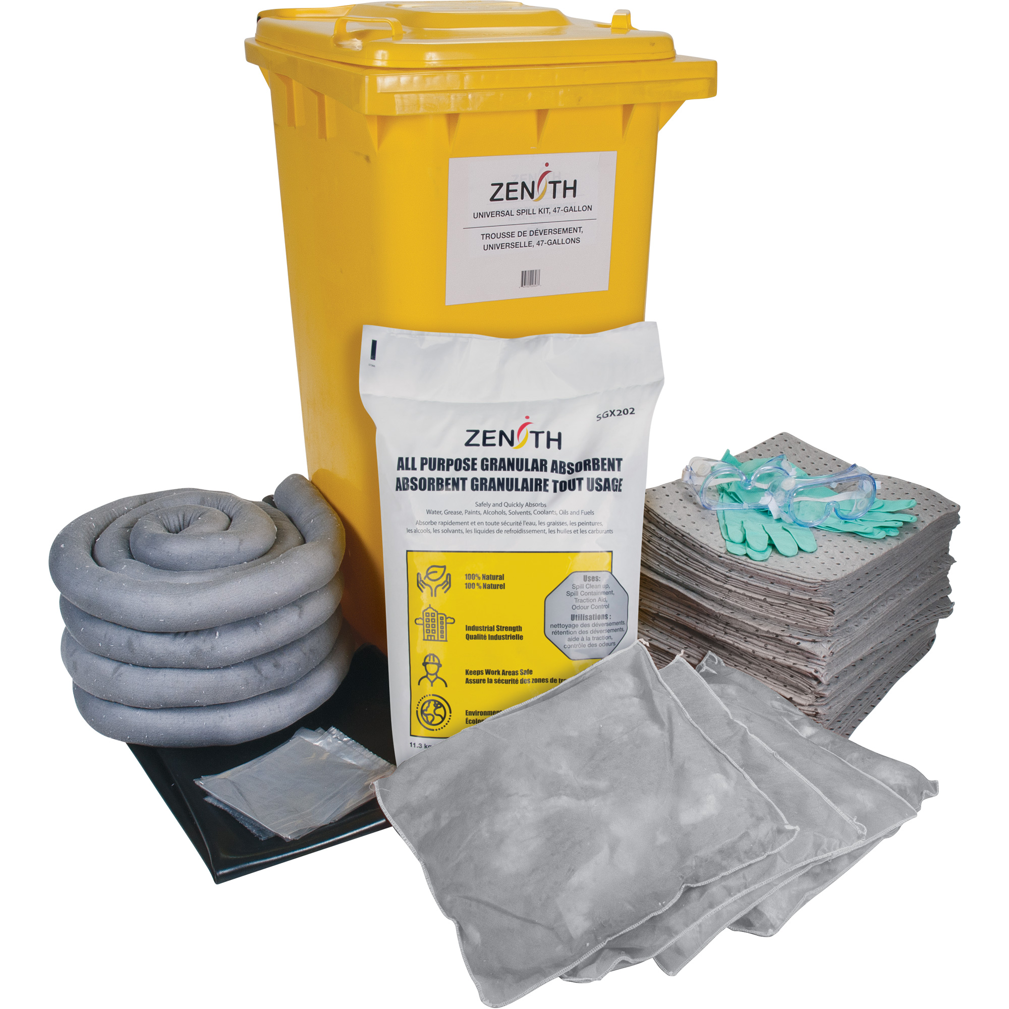 Trousse contre les déversements, Universel, Bac, Absorbance de 63 gal. US