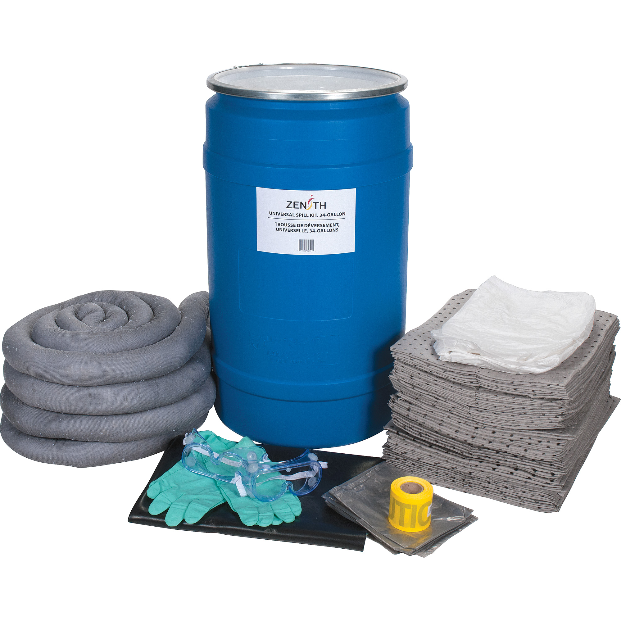 Trousse de déversements à grande capacité de première qualité, Universel, Baril, Absorbance de 30 gal. US