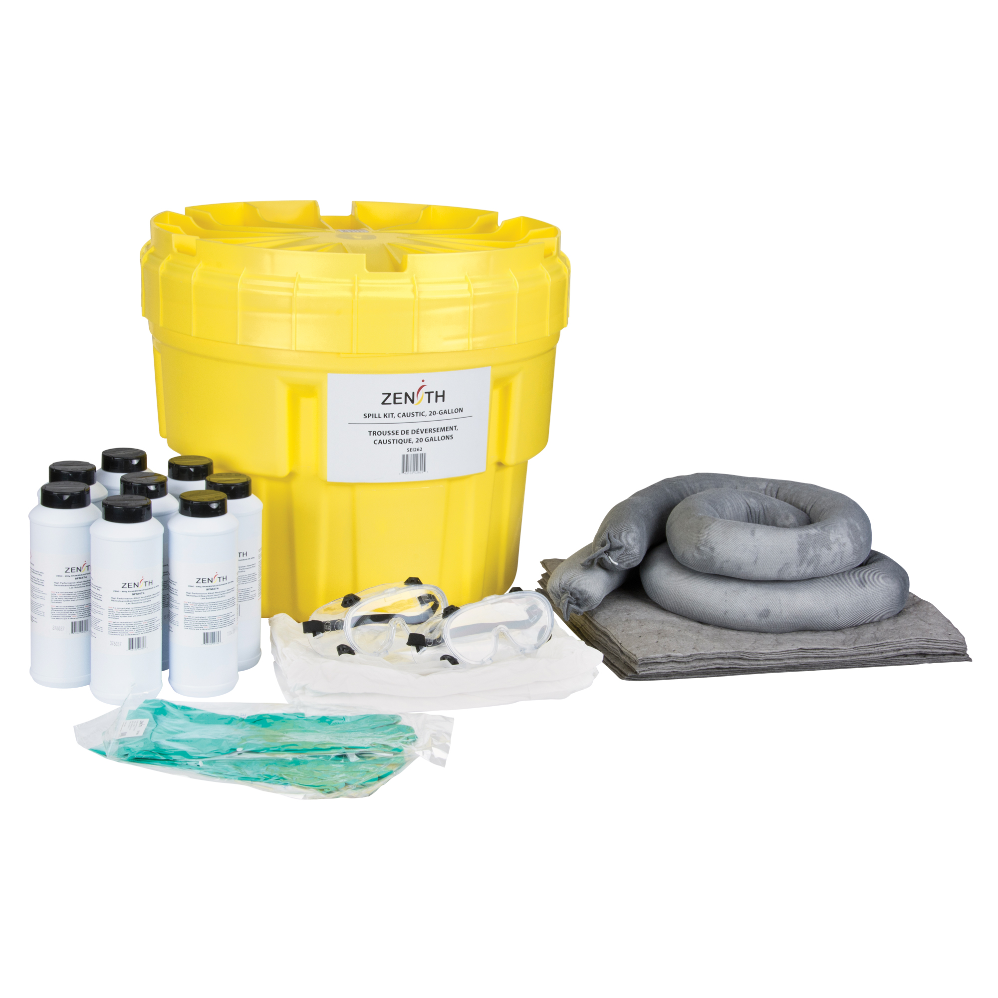 Trousse de lutte contre les déversements caustiques, Matières dangereuses, Overpack/Baril de récupération, Absorbance de 20 gal. US