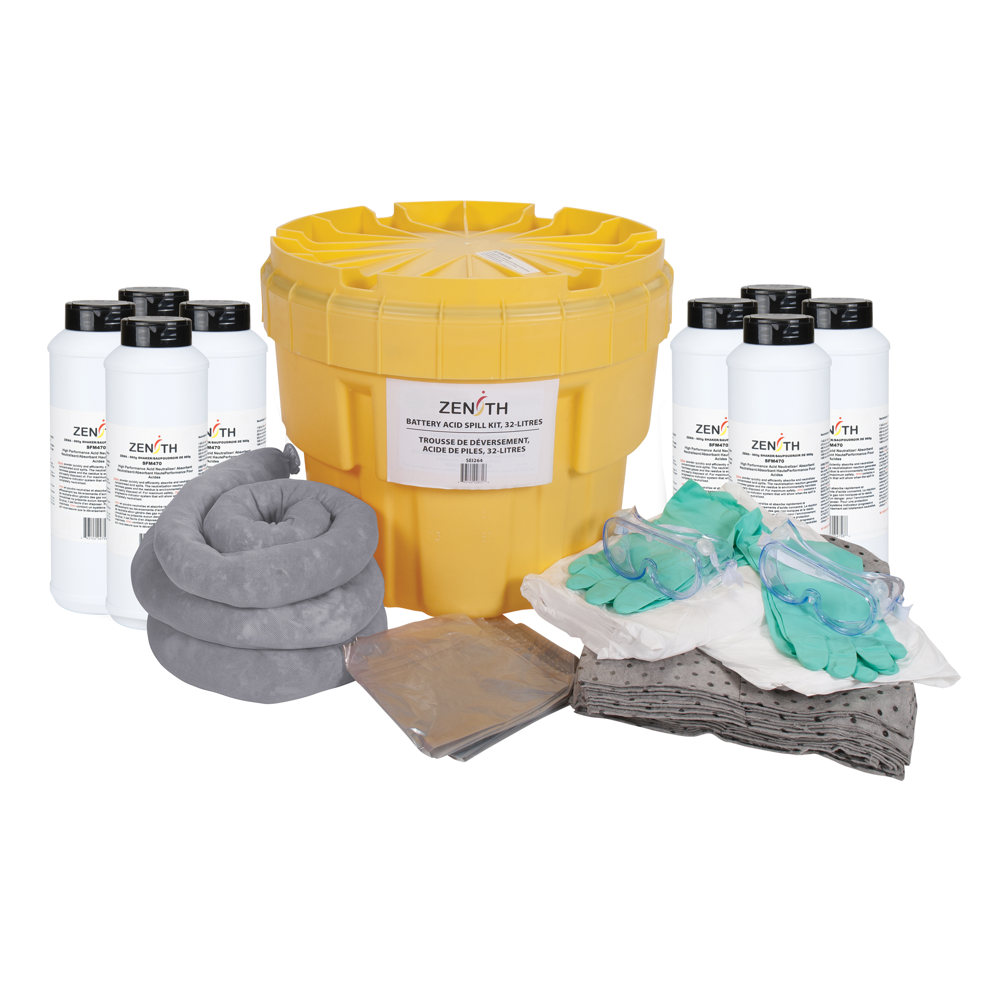 Trousse de lutte contre les déversements d'acide de piles, Matières dangereuses, Overpack/Baril de récupération, Absorbance de 20 gal. US