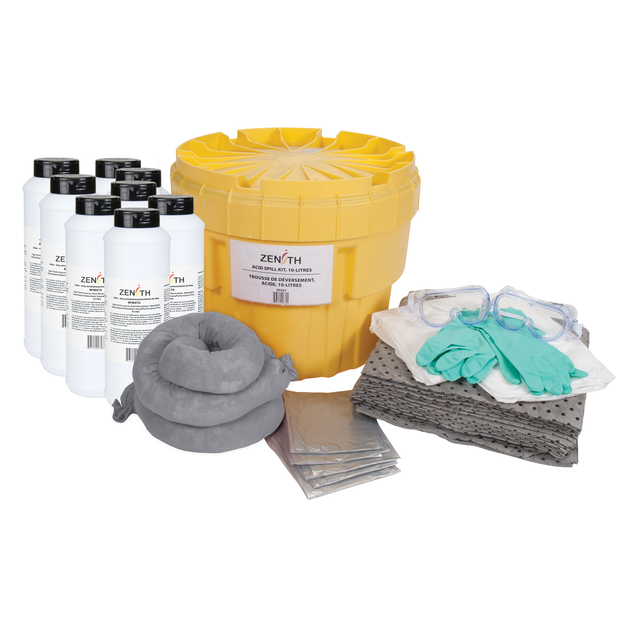 Trousse de lutte contre les déversements d'acides, Matières dangereuses, Overpack/Baril de récupération, Absorbance de 20 gal. US