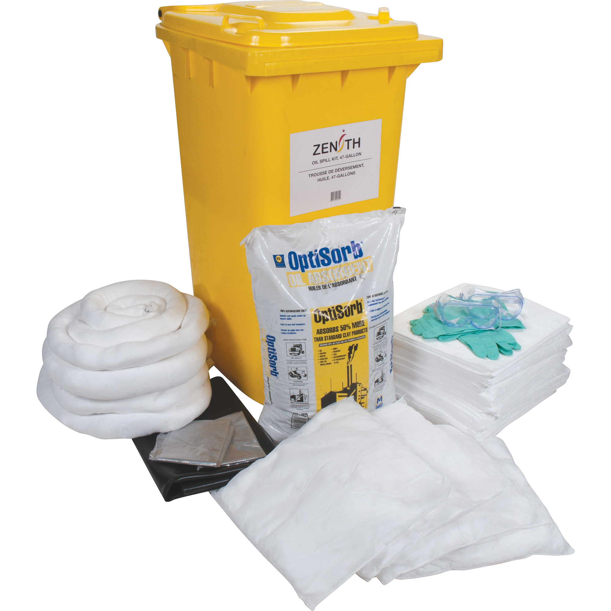 Trousse de lutte contre les déversements de première qualité, Huile seulement, Bac, Absorbance de 63 gal. US