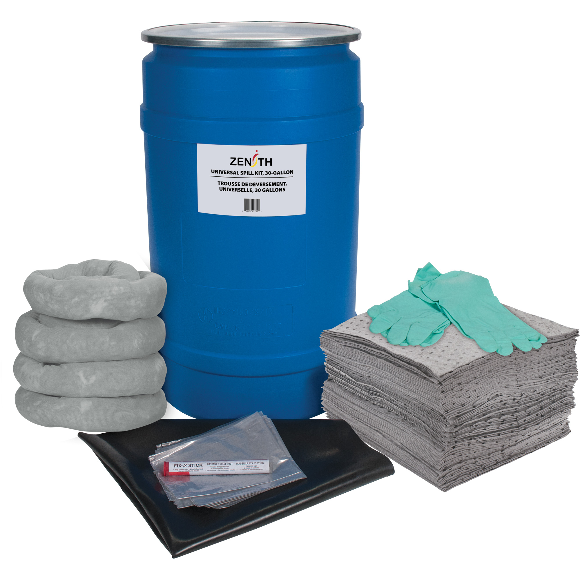 Trousse de lutte contre les déversements de première qualité pour atelier, Universel, Baril, Absorbance de 30 gal. US