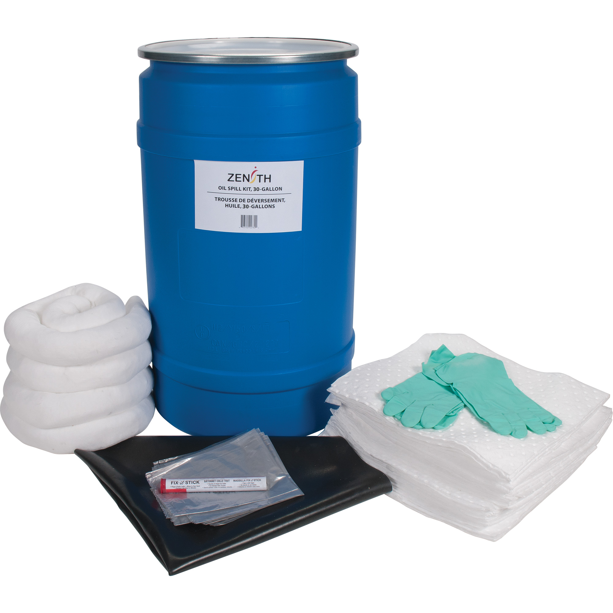 Trousse de lutte contre les déversements de première qualité pour établi, Huile seulement, Baril, Absorbance de 30 gal. US