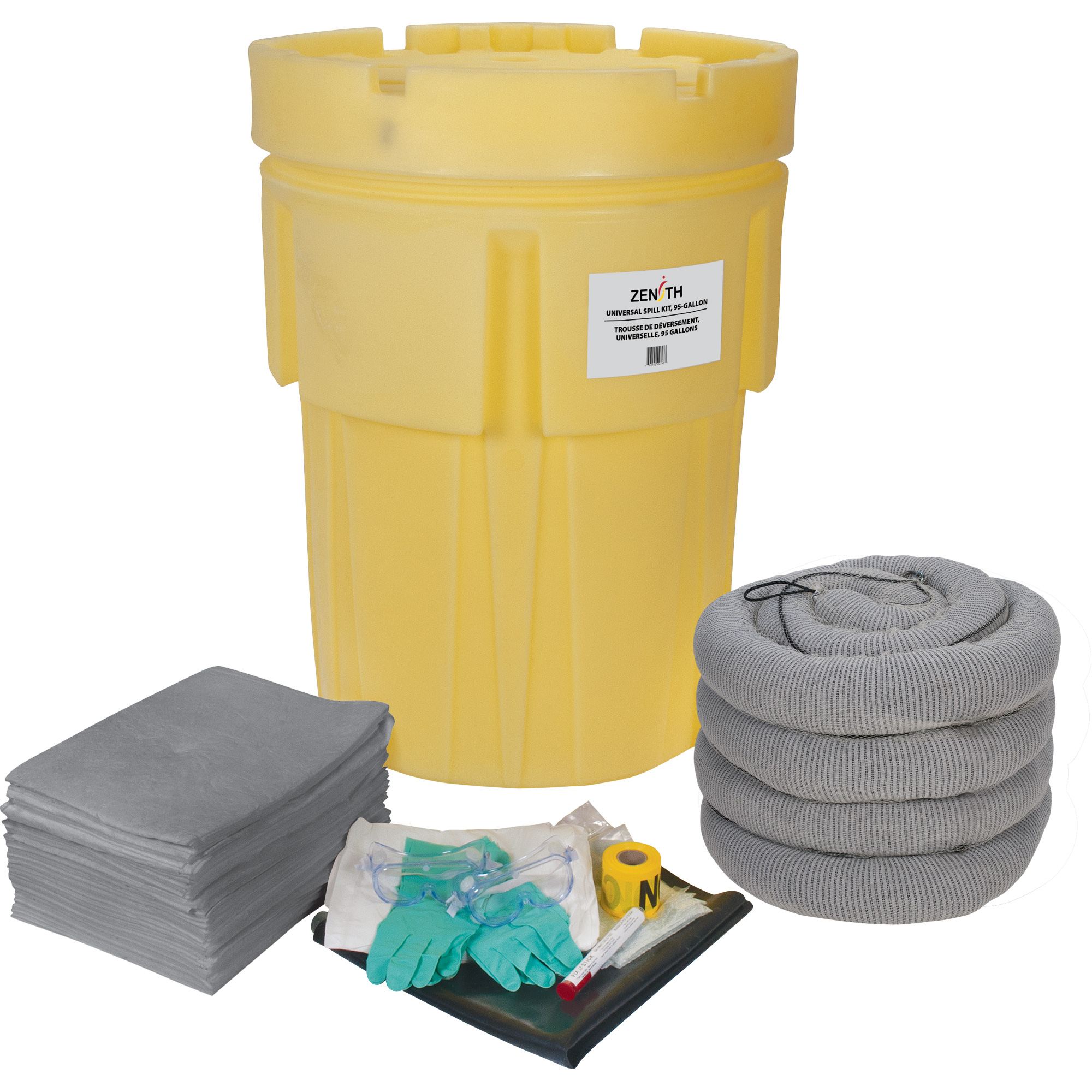 Trousse de lutte contre les déversements de première qualité, Universel, Baril, Absorbance de 95 gal. US