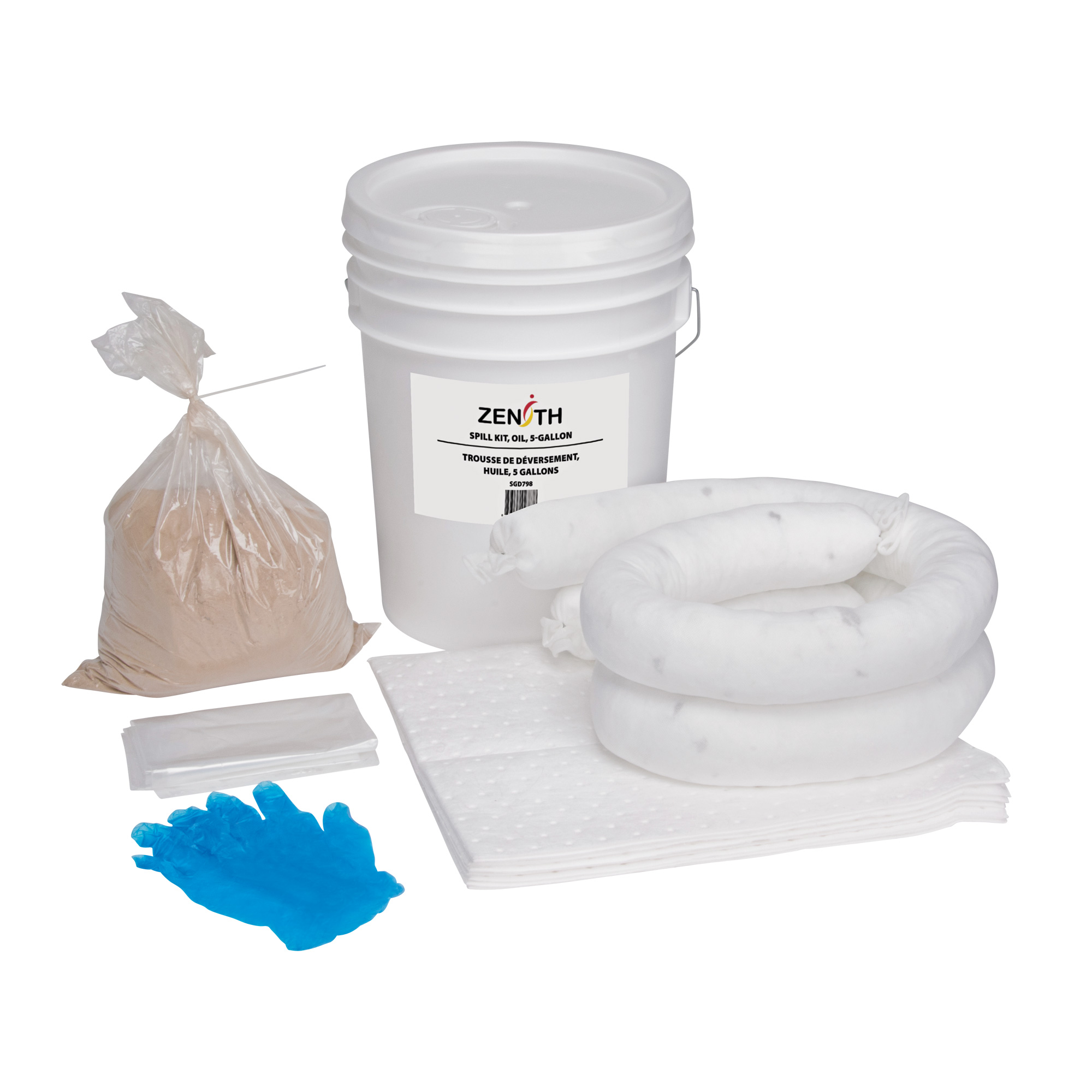 Trousse de lutte contre les déversements, Huile seulement, Seau, Absorbance de 5 gal. US