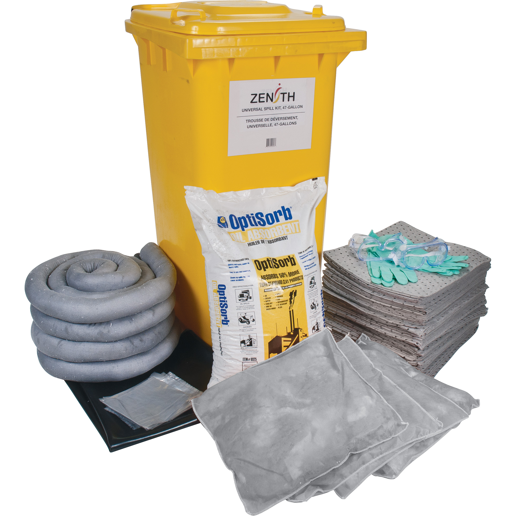 Trousse de lutte contre les déversements, Universel, Bac, Absorbance de 63 gal. US