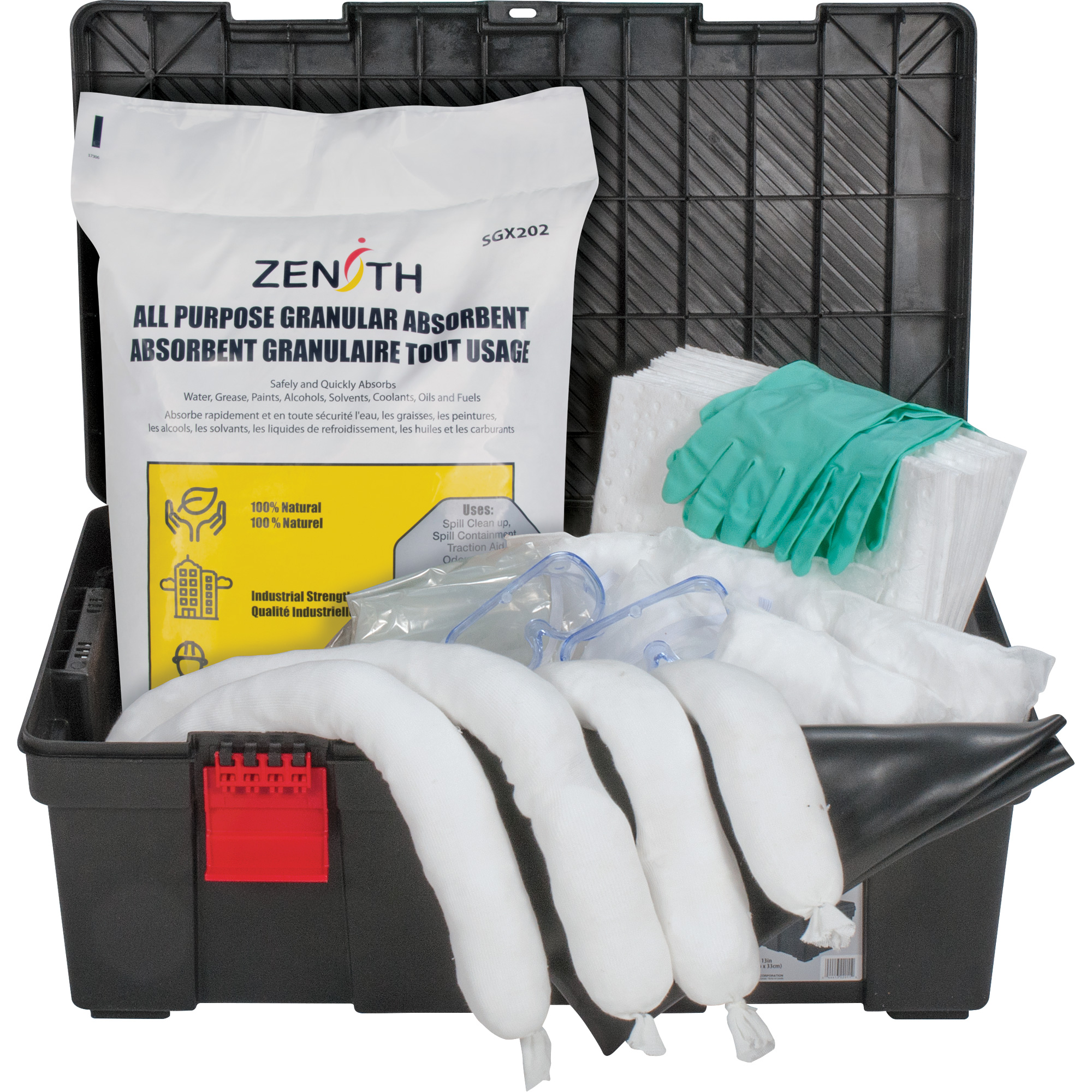 Trousses contre les déversements dans une boîte à outils, Huile seulement, Bac, Absorbance de 31 gal. US