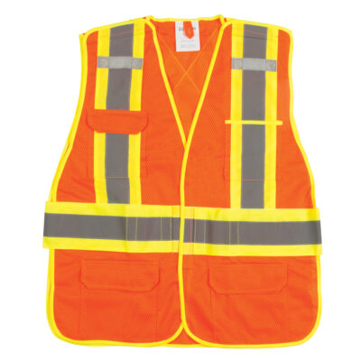 Veste d'arpenteur haute visibilité, conforme à la CSA, Orange haute visibilité, T-Grand, Polyester