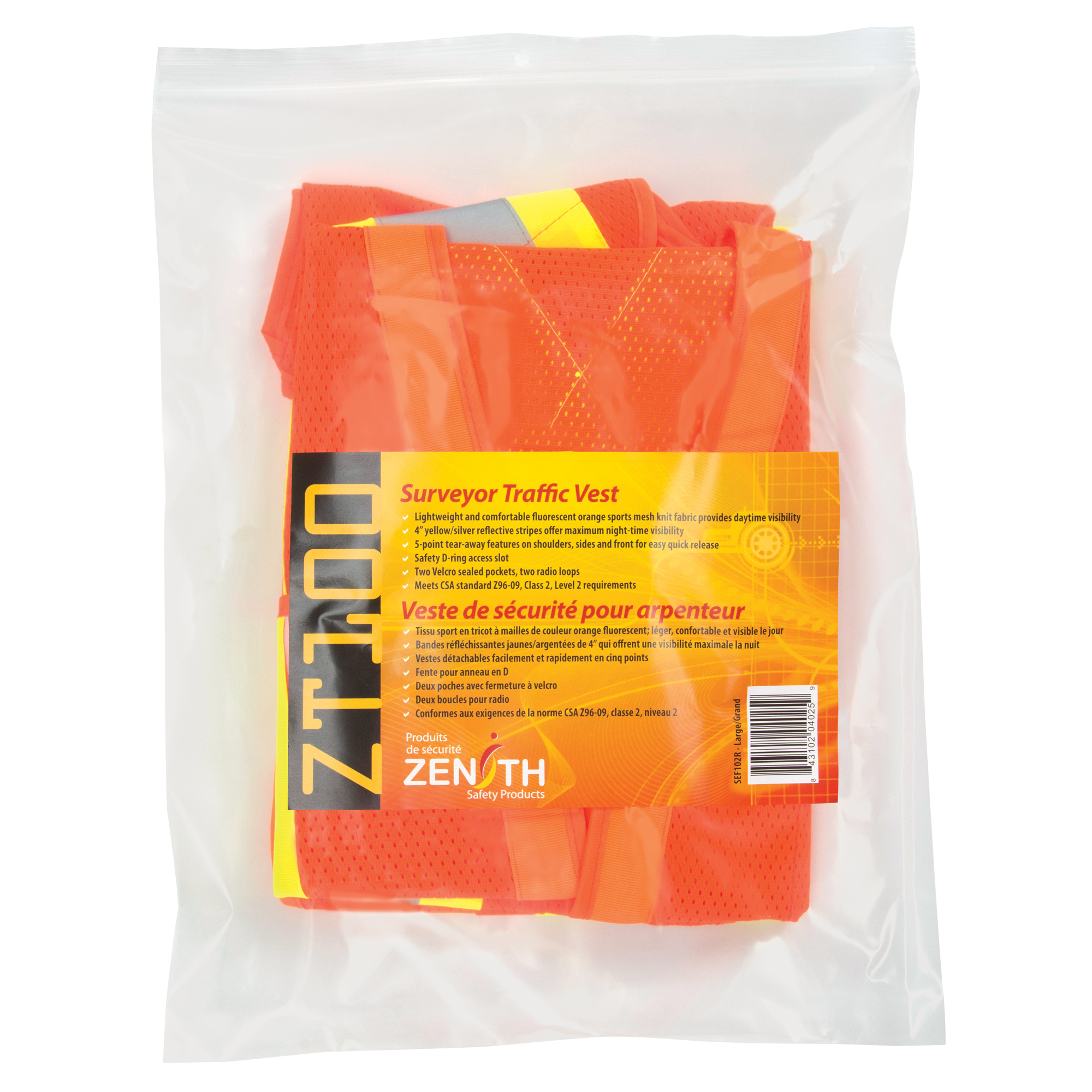 Veste de sécurité pour arpenteur, Orange haute visibilité, Grand, Polyester