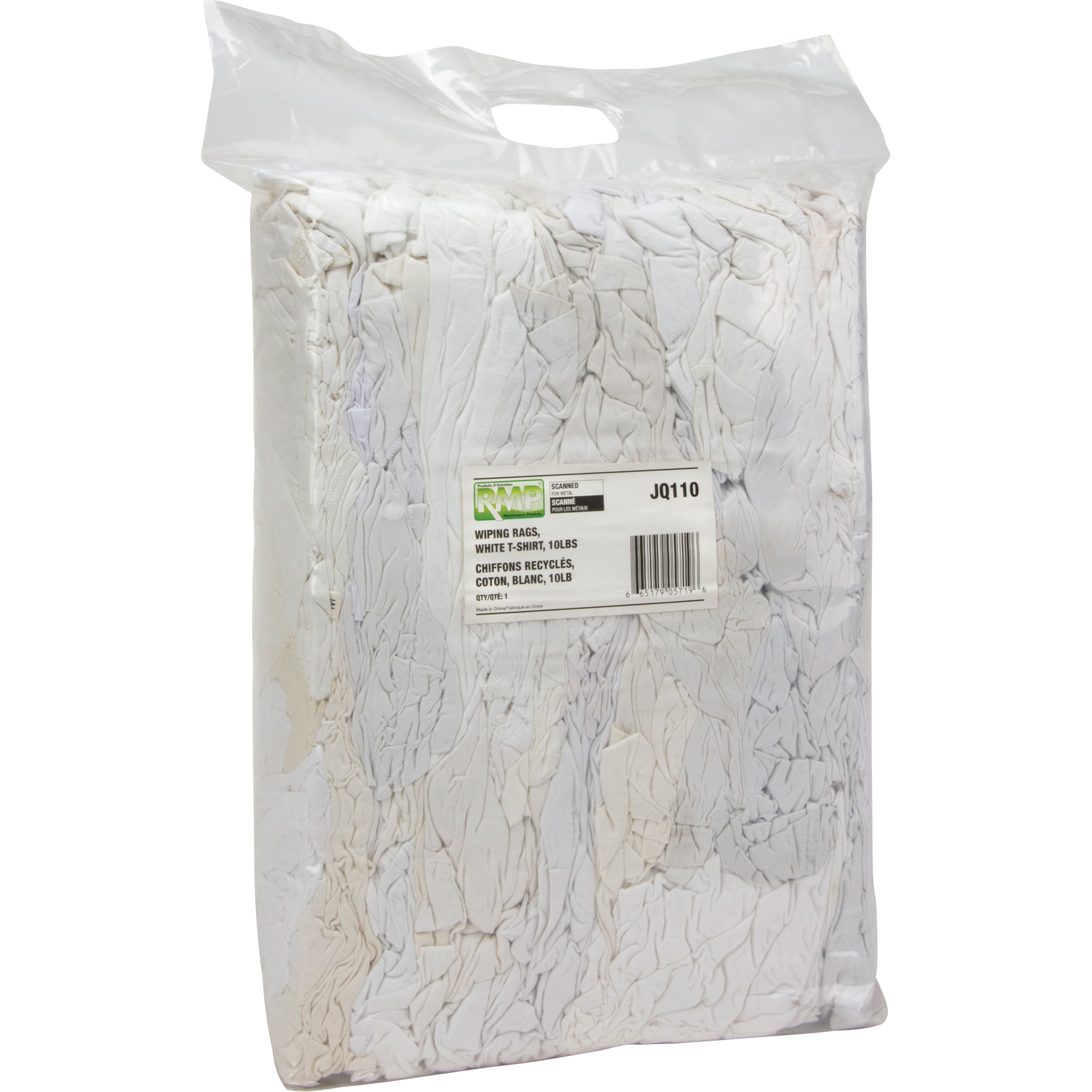 Chiffons fabriqués à partir de matériaux recyclés, Coton, Blanc, 10 lb