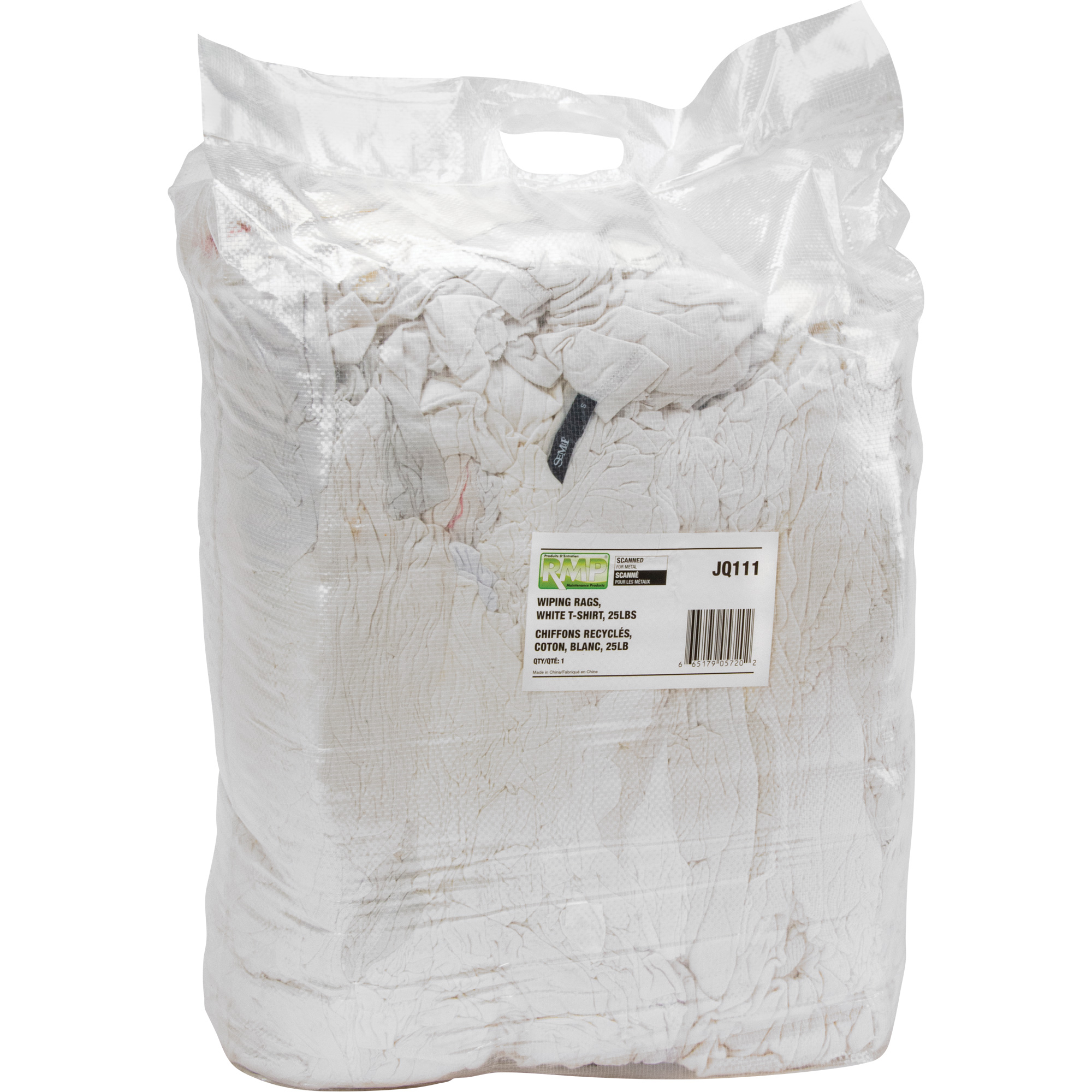 Chiffons fabriqués à partir de matériaux recyclés, Coton, Blanc, 25 lb