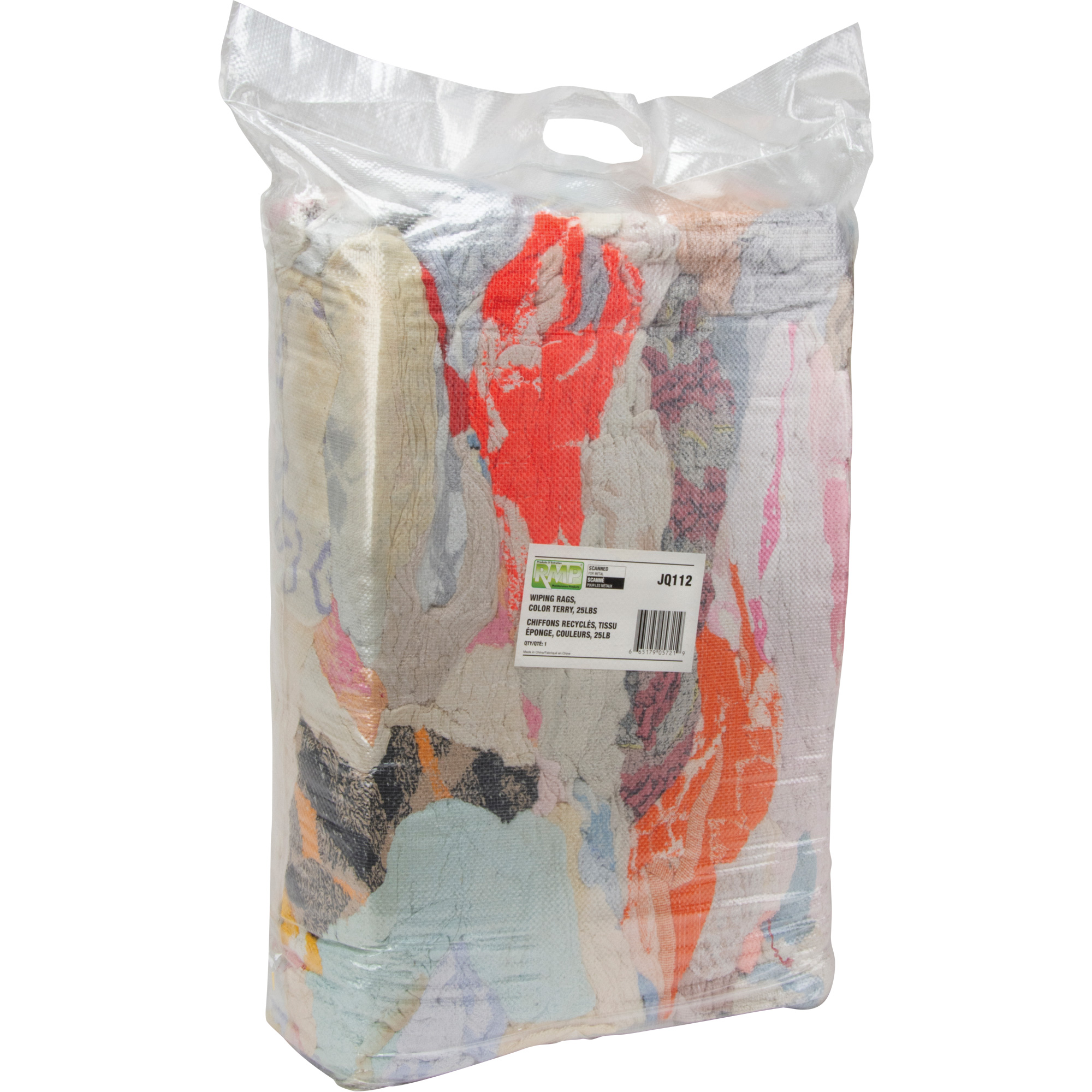Chiffons fabriqués à partir de matériaux recyclés, Tissu éponge, Mélange de couleurs, 25 lb