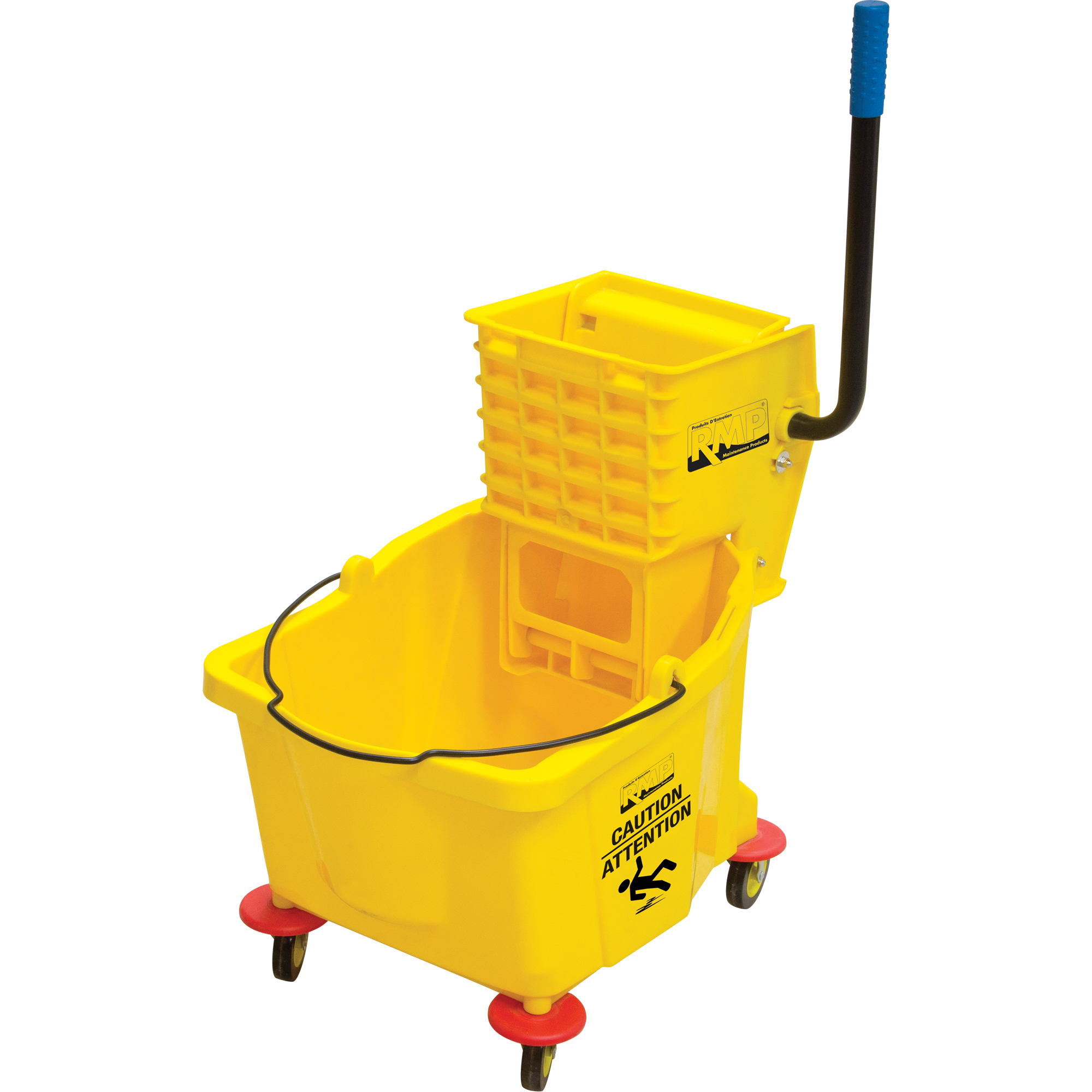 Seau et essoreuse pour vadrouille, Pression latérale, 9,5 gal. US (38 pintes), Jaune