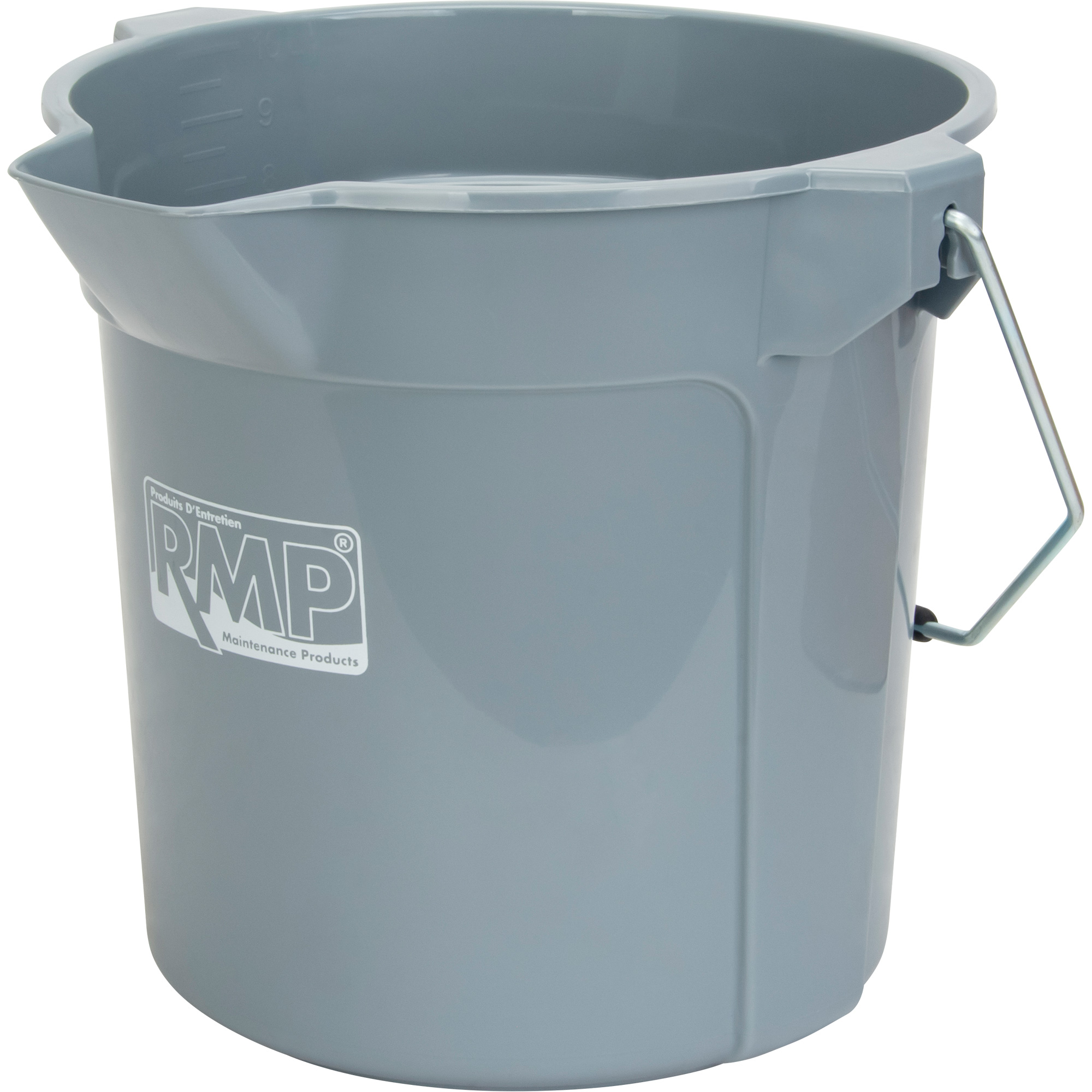 Seau rond avec bec verseur, Capacité de 2,64 gal. US (10,57 pintes), Gris