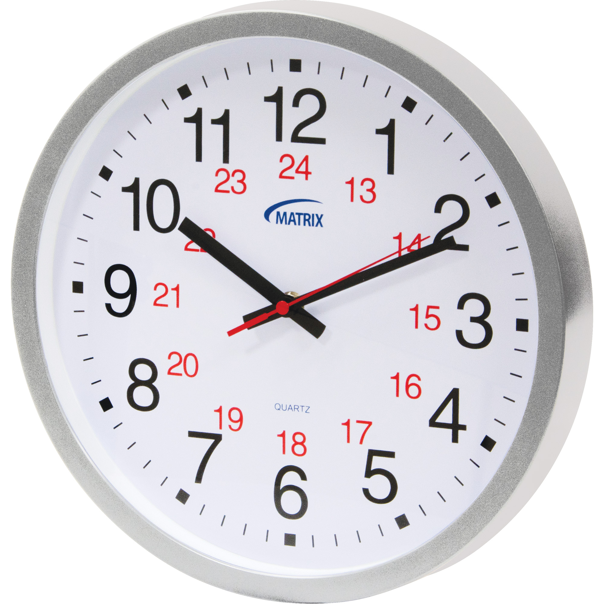 Horloge 12/24 h, Analogique, À piles, 12", Argent