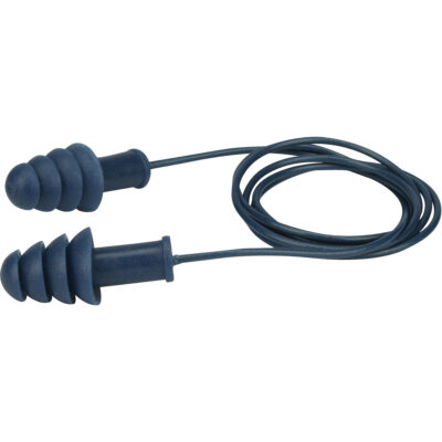 Bouchons d’oreilles en TPR détectables et réutilisables, Avec cordon, Vrac - Boîte, 27 dB NRR, Taille unique