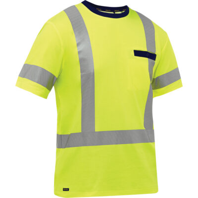 Chemise à manches courtes et X au dos BisleyMD, Poly-coton, 4T-Grand, Jaune lime haute visibilité