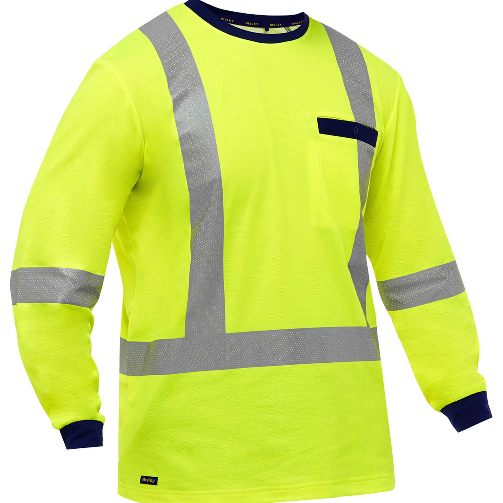Chemise à manches longues et X au dos BisleyMD, Poly-coton, 2T-Grand, Jaune lime haute visibilité