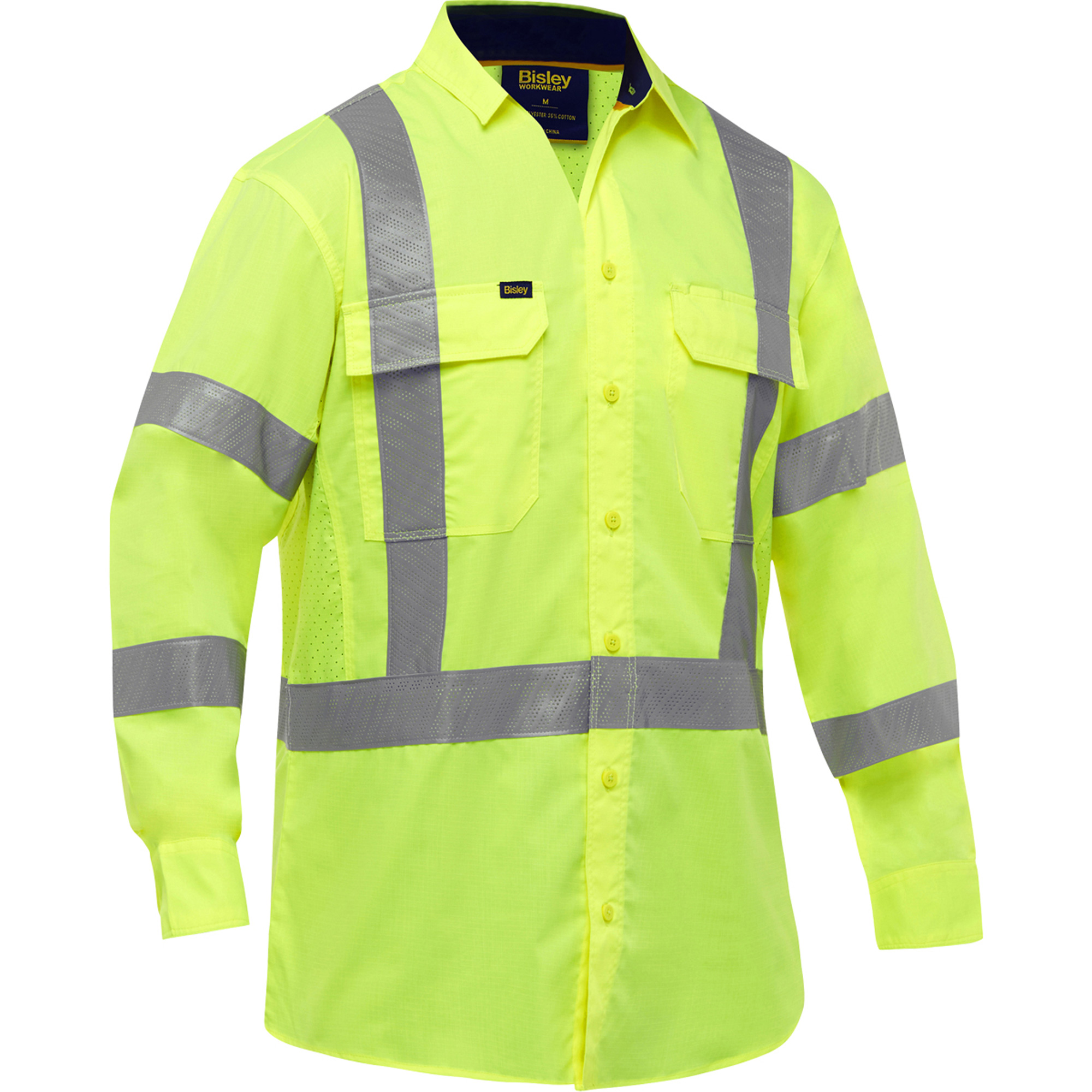 Chemise de travail à manches longues et X au dos BisleyMD avec X-AirflowMC, Poly-coton, 4T-Grand, Jaune lime haute visibilité