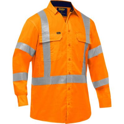 Chemise de travail à manches longues et X au dos BisleyMD avec X-AirflowMC, Poly-coton, 5T-Grand, Orange haute visibilité