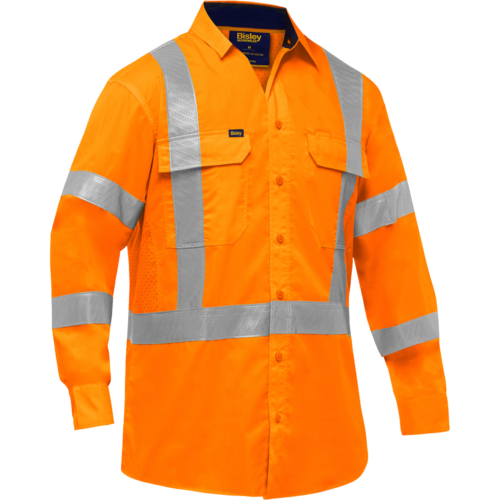 Chemise de travail à manches longues et X au dos BisleyMD avec X-AirflowMC, Poly-coton, 5T-Grand, Orange haute visibilité