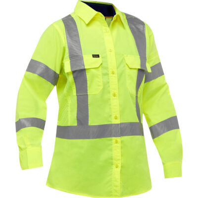 Chemise de travail à manches longues et X au dos BisleyMD avec X-AirflowMC pour femmes, Poly-coton, 2T-Grand, Jaune lime haute visibilité
