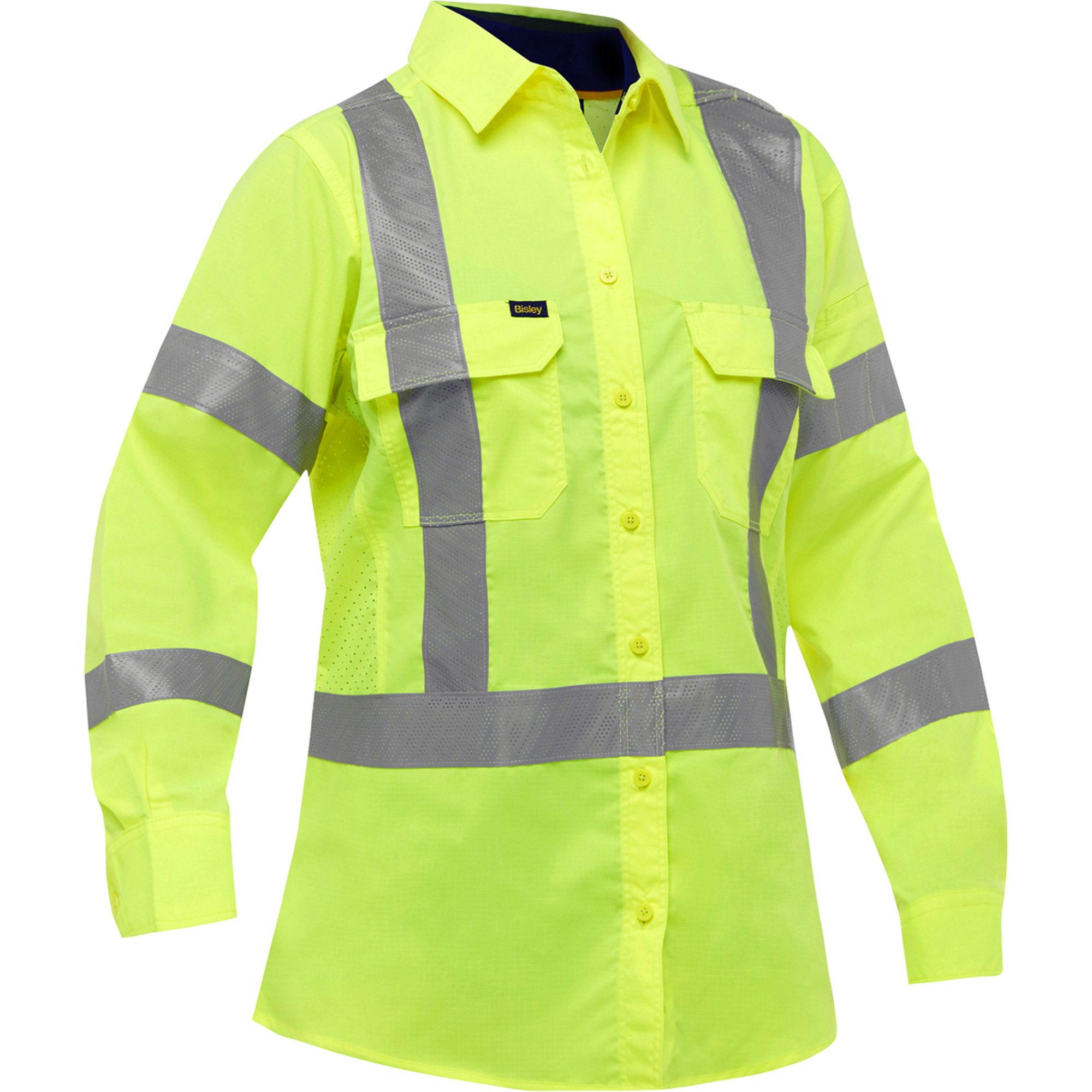Chemise de travail à manches longues et X au dos BisleyMD avec X-AirflowMC pour femmes, Poly-coton, 2T-Grand, Jaune lime haute visibilité