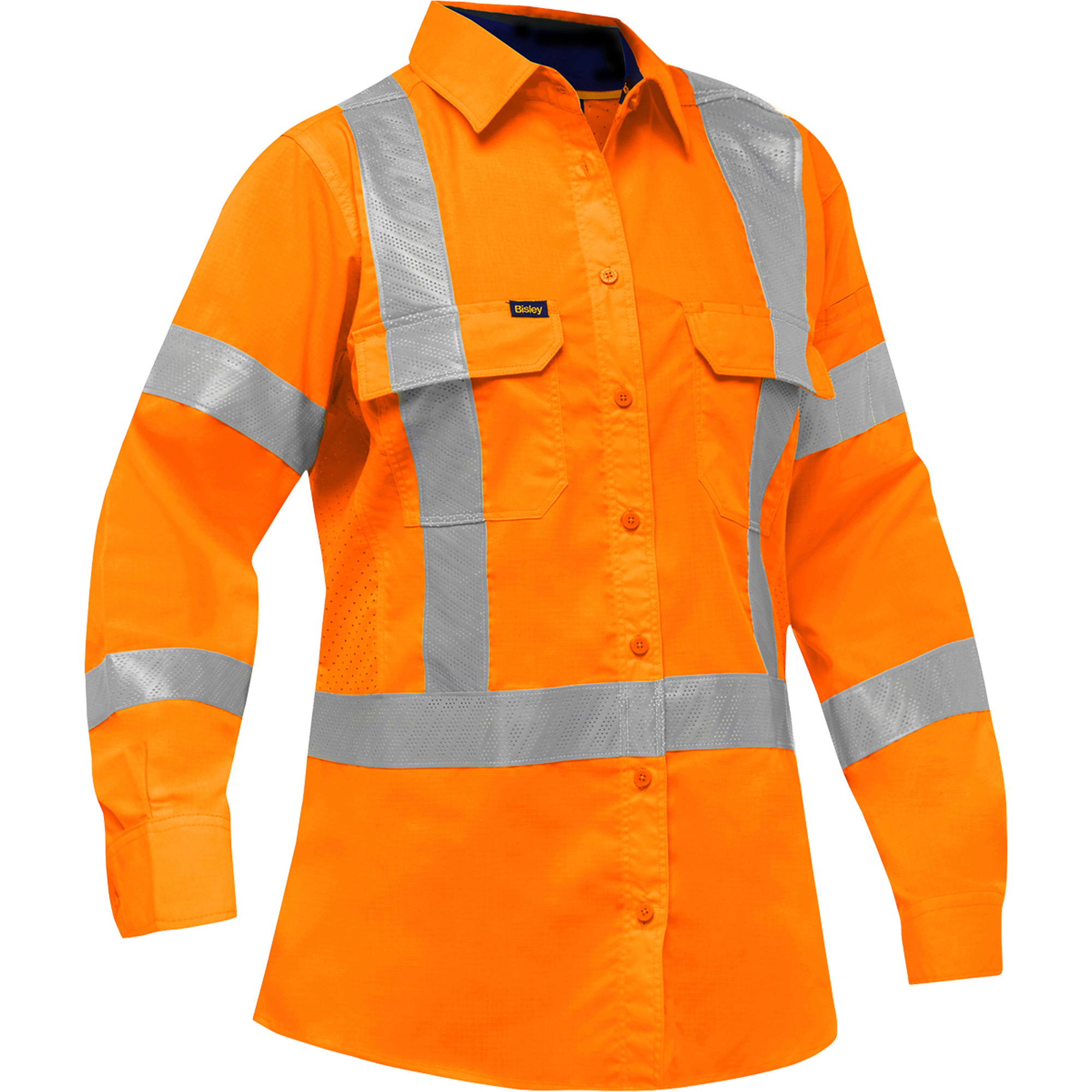 Chemise de travail à manches longues et X au dos BisleyMD avec X-AirflowMC pour femmes, Poly-coton, T-Grand, Orange haute visibilité