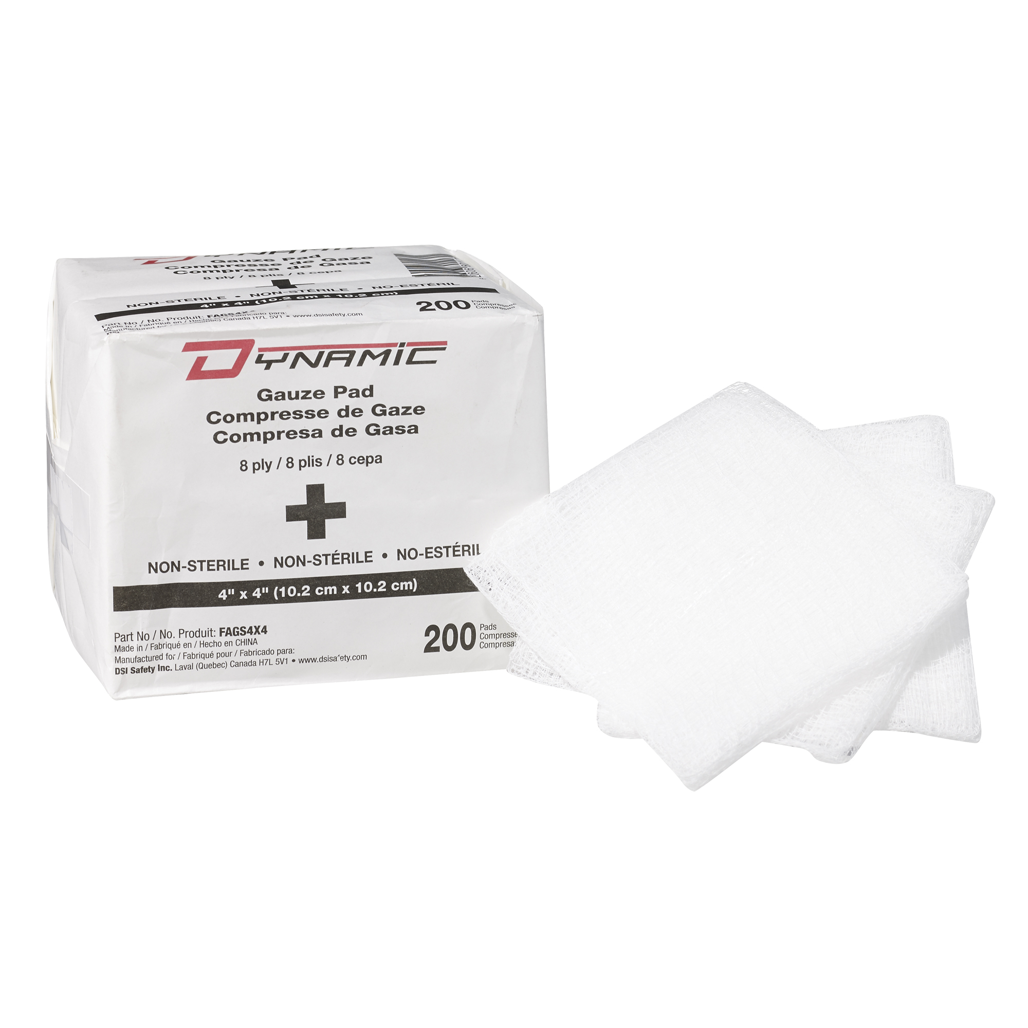 Éponge de gaze DynamicMC, Tampon, 4" lo x 4" la, Dispositif médical Classe 1