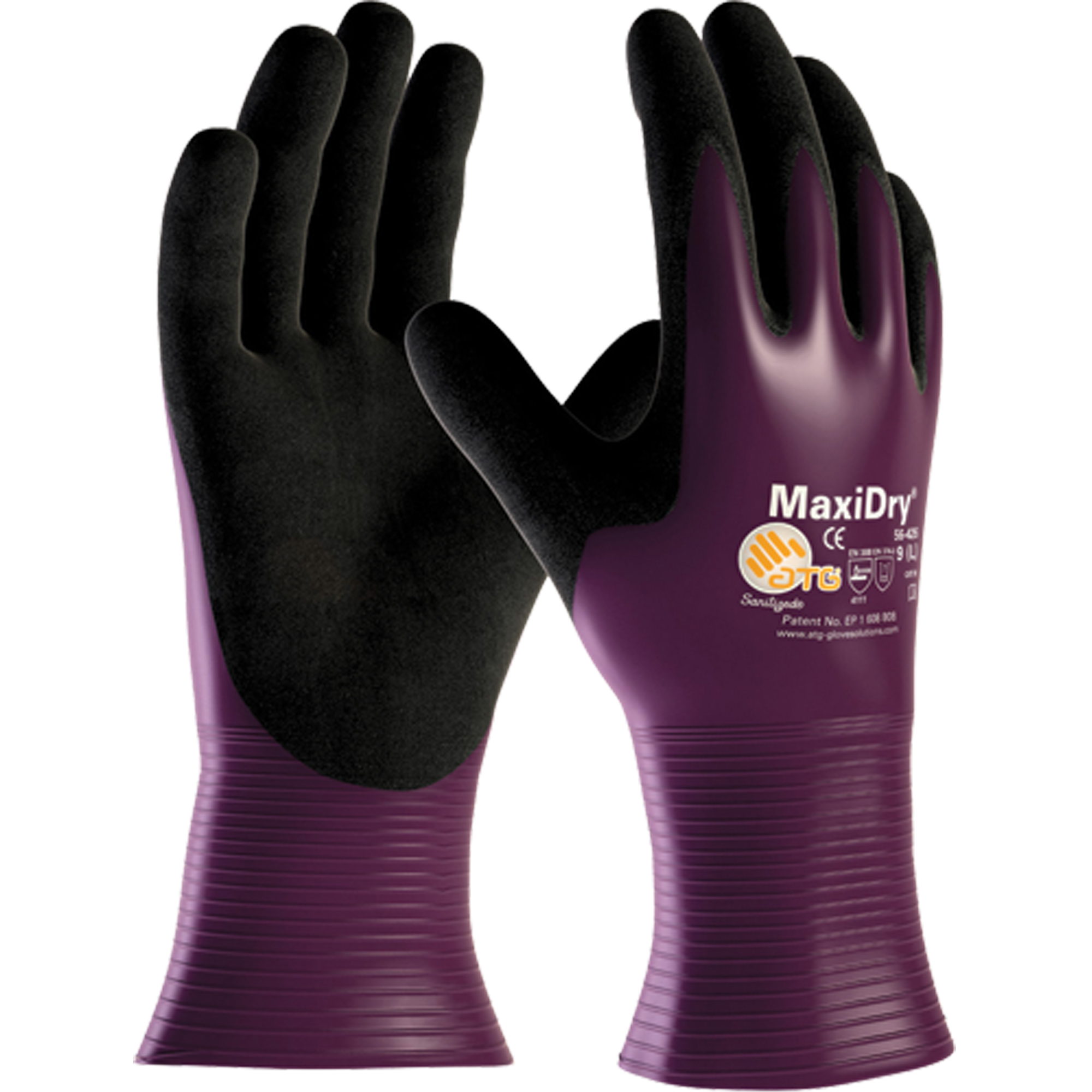 Gants ATG MaxiDryMD 56-429, 10/T-Grand, Rêvetement Nitrile, Calibre 15, Enveloppe en Nylon