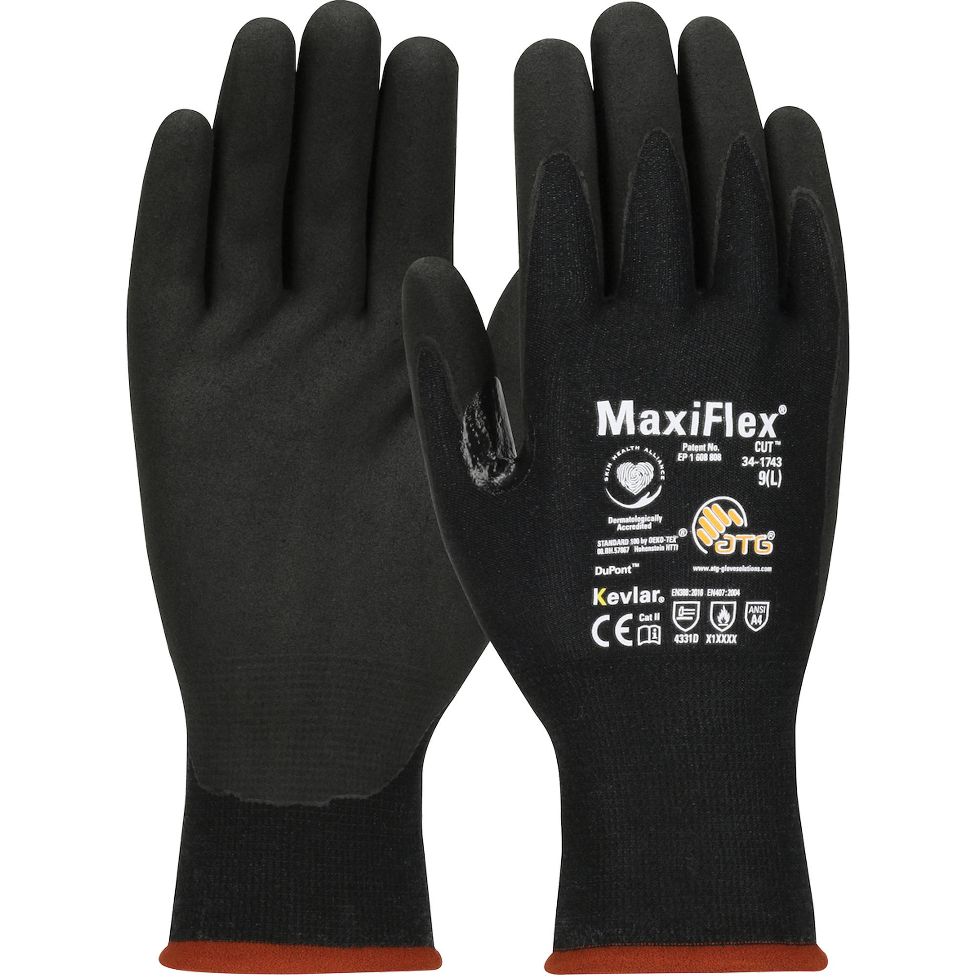 Gants compatibles avec les écrans tactiles ATG MaxiFlexMD CutMC, Taille T-Grand, Calibre 15, Revêtement Mousse de nitrile, Enveloppe en Polyester/KevlarMD, ASTM ANSI niveau A4/EN 388 niveau 3/EN 388 niveau D