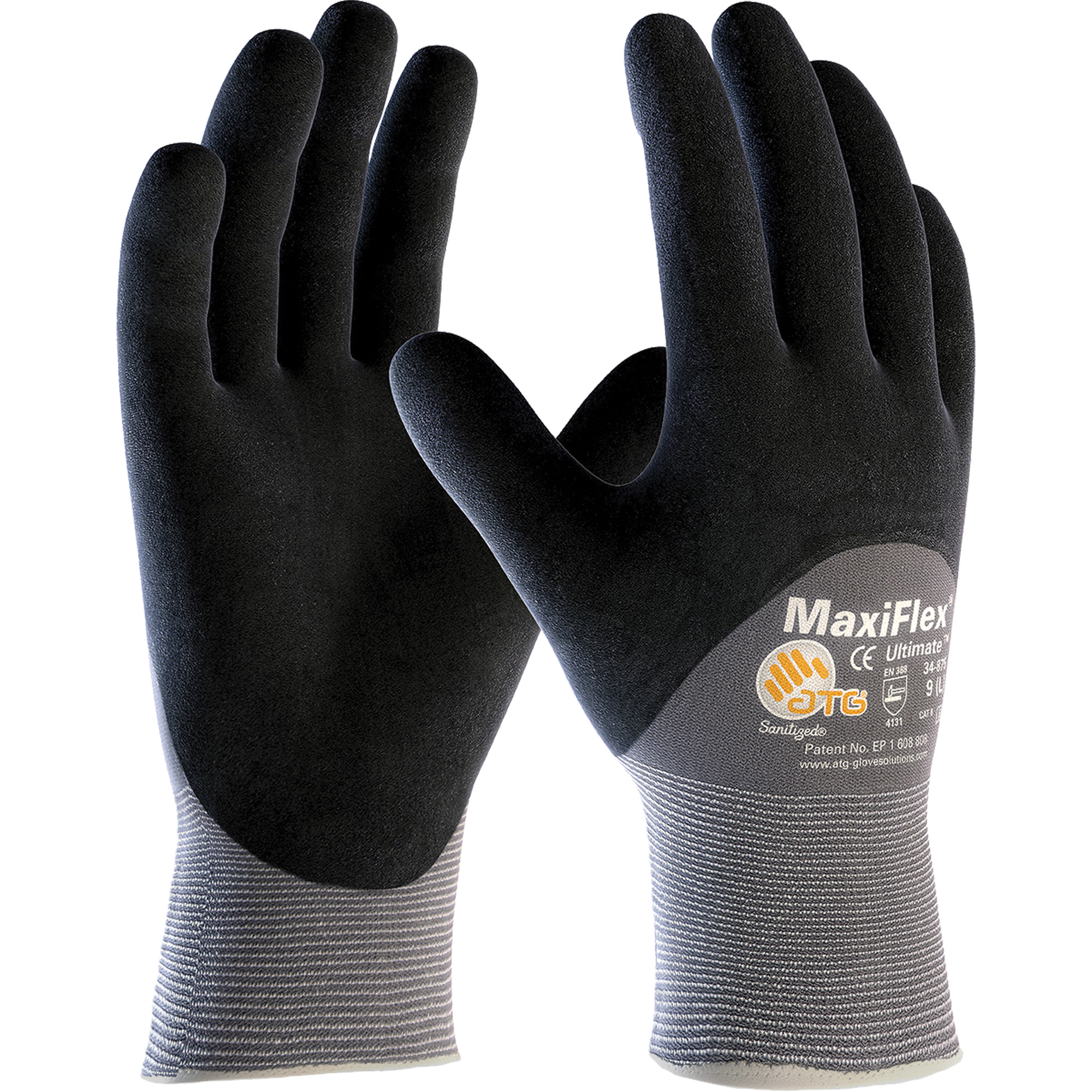 Gants compatibles avec les écrans tactiles ATG MaxiFlexMD UltimateMC, T-Grand, Rêvetement Nitrile, Calibre 15, Enveloppe en Nylon/Élasthanne