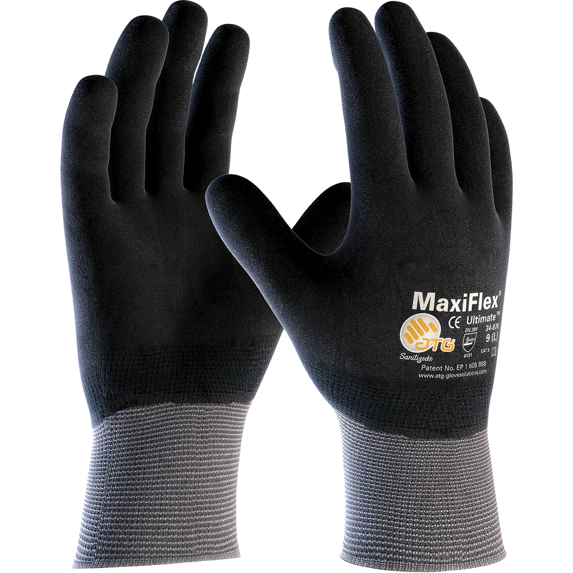 Gants compatibles avec les écrans tactiles ATG MaxiFlexMD UltimateMC, T-Grand, Rêvetement Nitrile, Calibre 15, Enveloppe en Nylon/Élasthanne