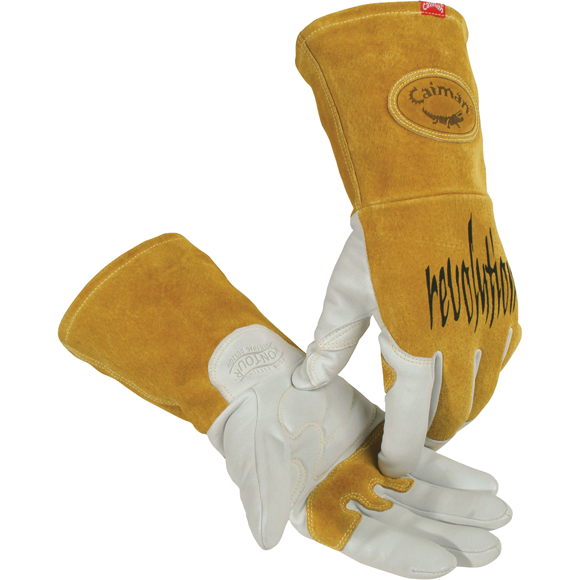 Gants de soudeur TIG/MIG de première qualité avec dos en cuir de vache refendue isolées et ignifugés CaimanMD, Cuir fleur de chèvre, Taille Grand