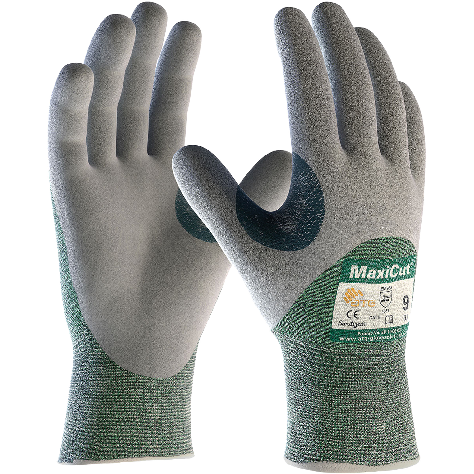 Gants en tissu technique résistant aux coupures ATG MaxiCutMD, Taille Grand, Calibre 15, Revêtement Nitrile, Enveloppe en Fil technique, ASTM ANSI niveau A2/EN 388 niveau 3/EN 388 niveau B