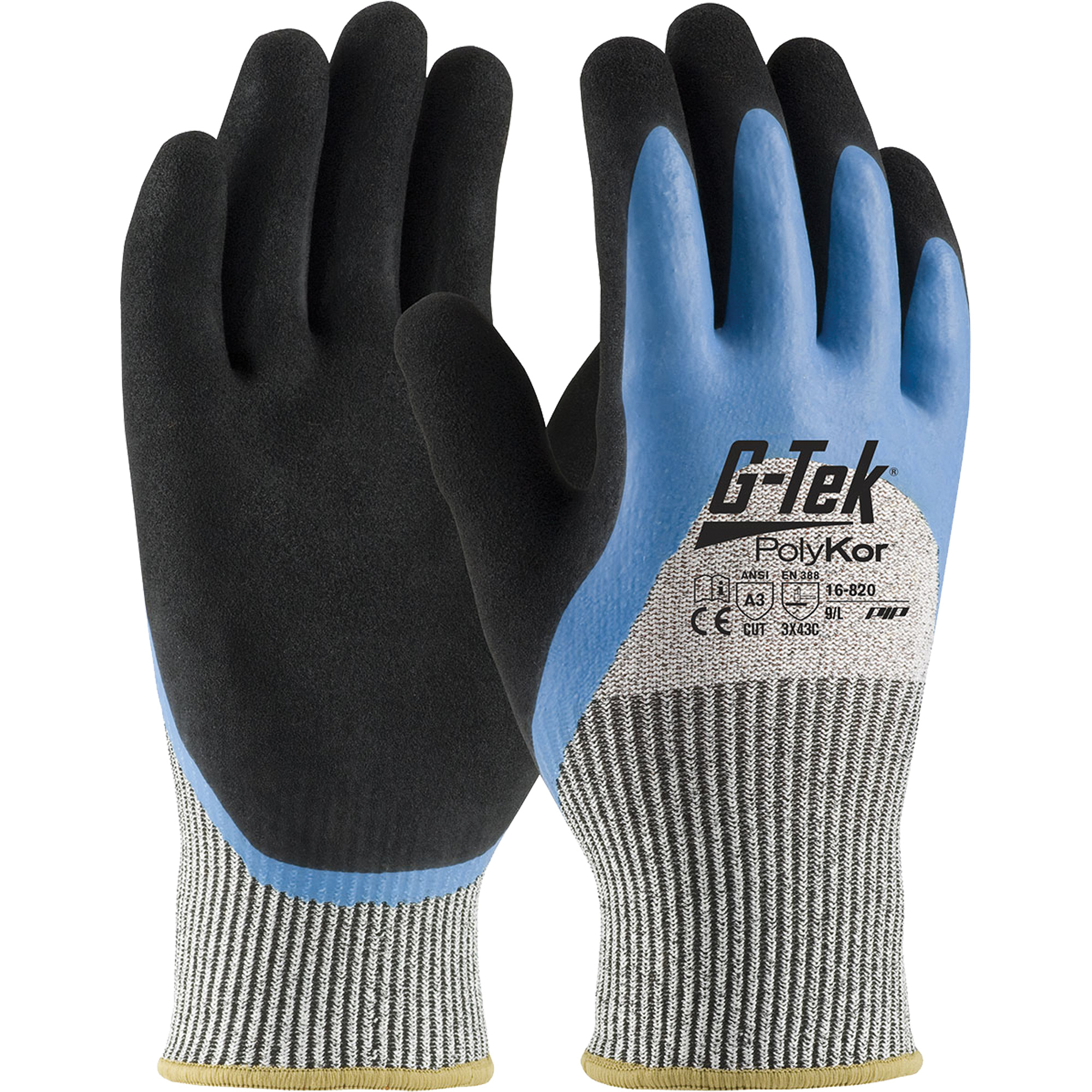 Gants isolés résistants aux coupures G-TekMD PolyKorMD, Taille Moyen, Calibre 13, Revêtement Latex de caoutchouc, Enveloppe en Fil technique, ANSI/ISEA 105 niveau 3