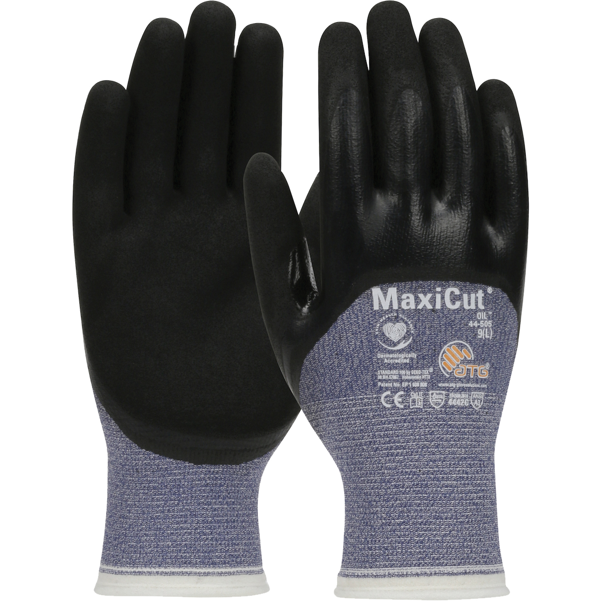 Gants résistants aux coupures dans un milieu de travail huileux ATG MaxiCutMD, Taille Grand, Calibre 15, Revêtement Nitrile, Enveloppe en Fil technique, ASTM ANSI niveau A3/EN 388 niveau 4/EN 388 niveau C
