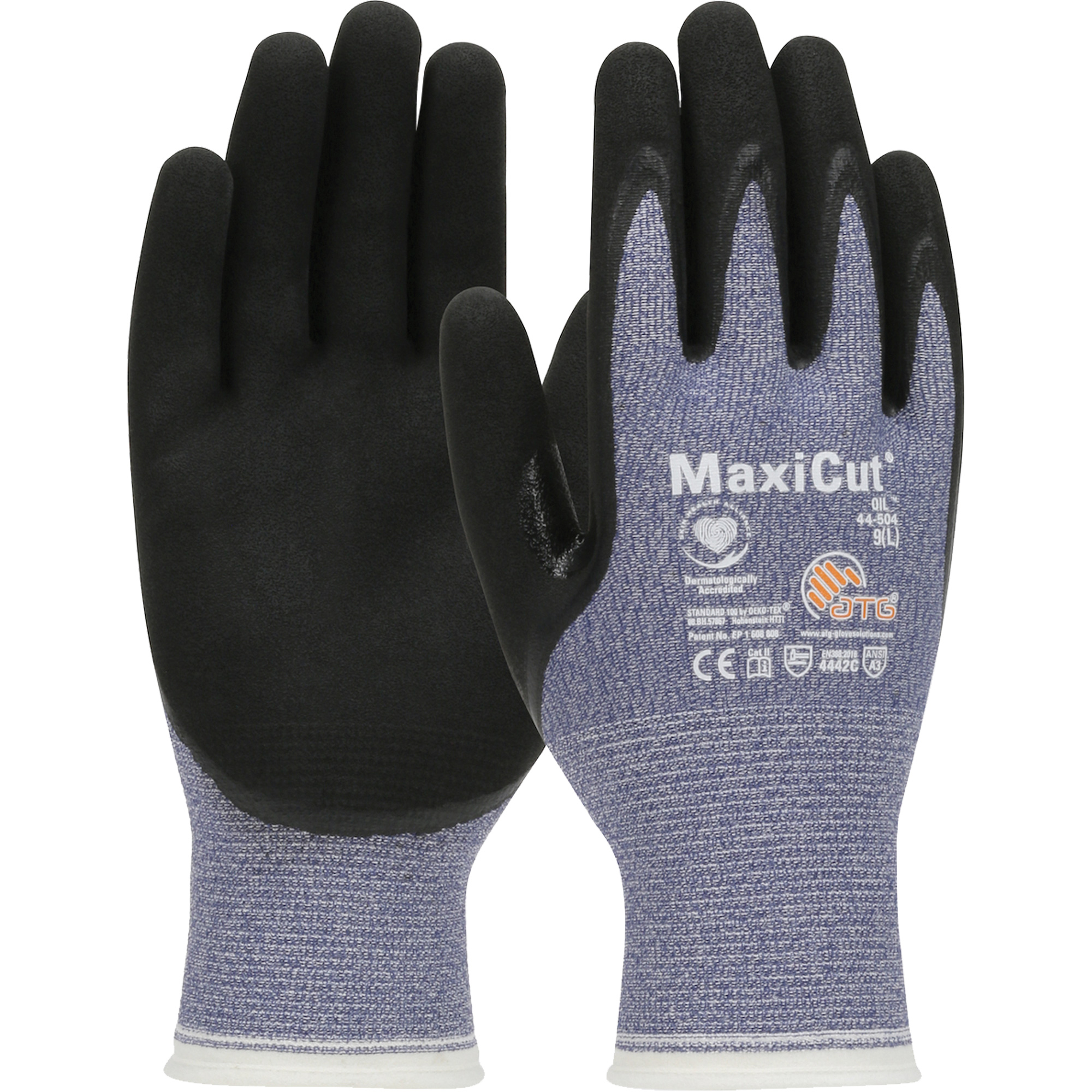 Gants résistants aux coupures dans un milieu de travail huileux ATG MaxiCutMD, Taille Grand, Calibre 15, Revêtement Nitrile, Enveloppe en Fil technique, ASTM ANSI niveau A3/EN 388 niveau 4/EN 388 niveau C