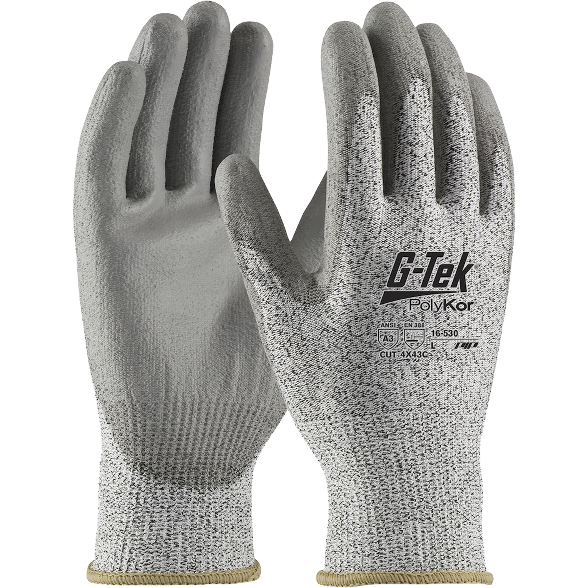 Gants résistants aux coupures G-TekMD PolyKorMD, Taille 2T-Grand, Calibre 13, Revêtement Polyuréthane, Enveloppe en Fil technique, ANSI/ISEA 105 niveau 3